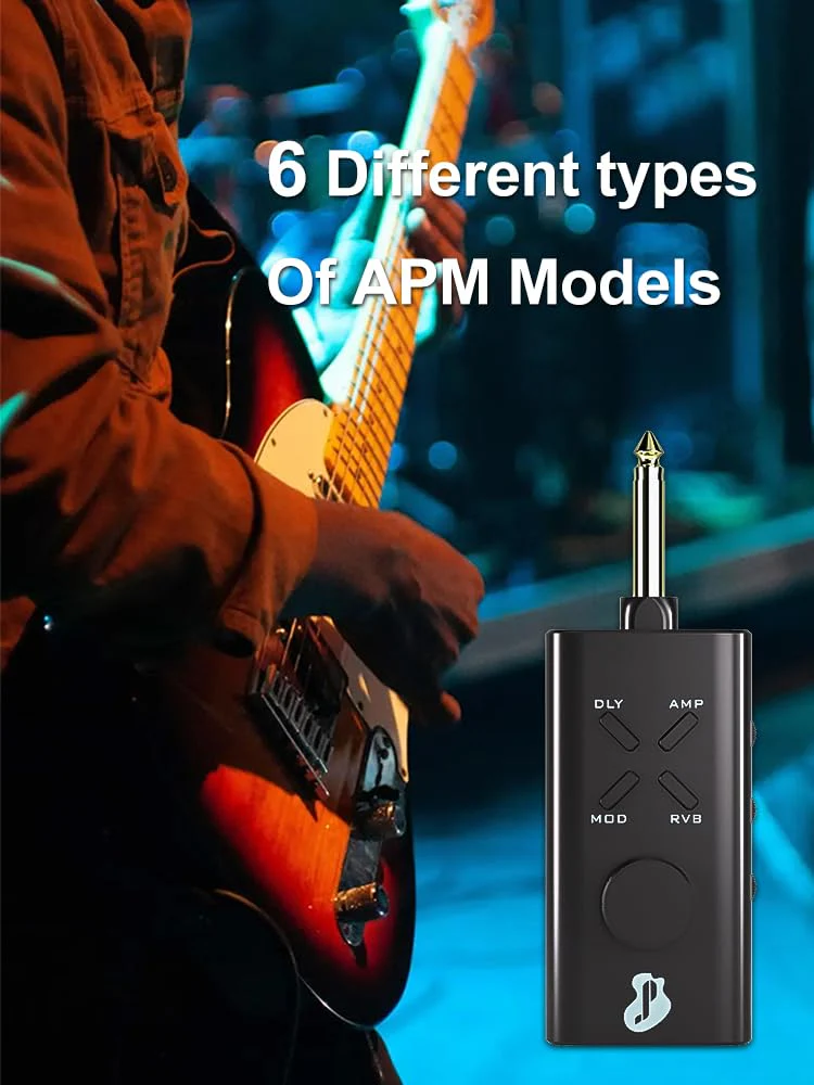 Guitar Headphone Amp, Mini Guitar Headphone Amplifier USB Rechargable Portable Pocket Guitar Amplifier with 24 Guitar Effects (Black) Black - Image 2
