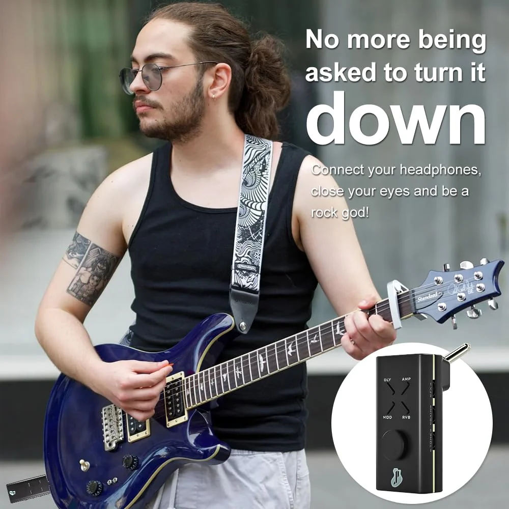 Guitar Headphone Amp, Mini Guitar Headphone Amplifier USB Rechargable Portable Pocket Guitar Amplifier with 24 Guitar Effects (Black) Black - Image 3