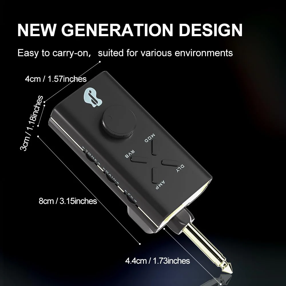 Guitar Headphone Amp, Mini Guitar Headphone Amplifier USB Rechargable Portable Pocket Guitar Amplifier with 24 Guitar Effects (Black) Black - Image 6