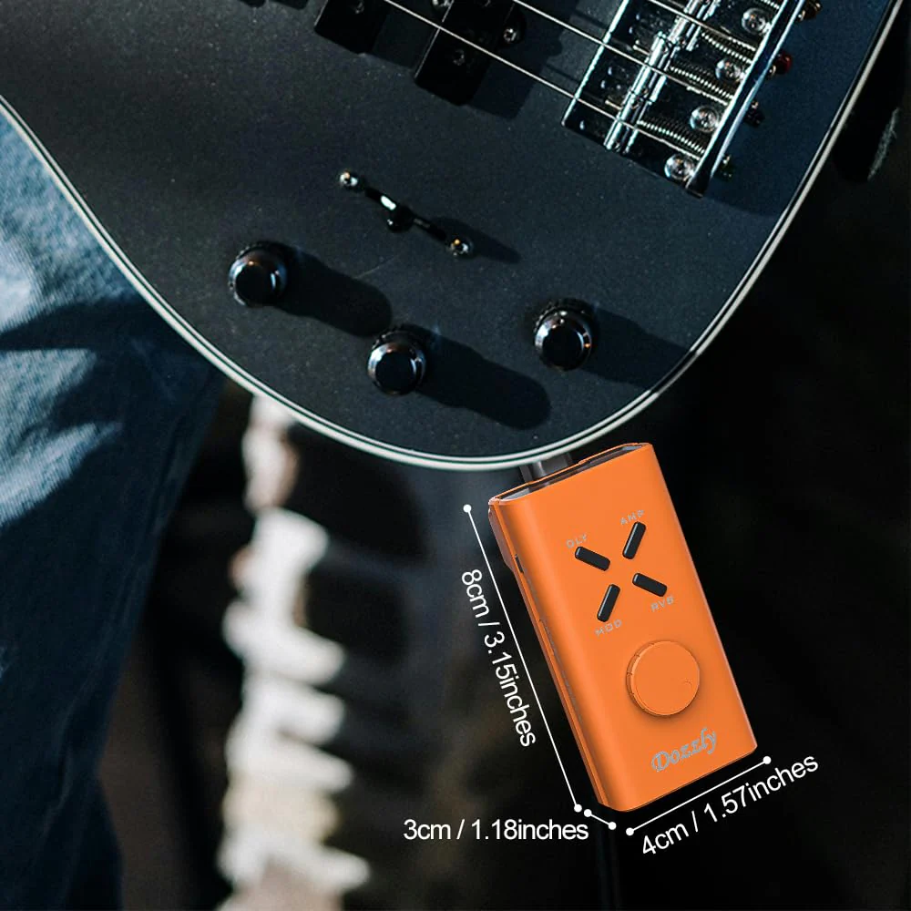 Guitar Headphone Amp Multi Effects Pocket Rechargeable Portable Mini Electric Guitar Headphone Amp Modulation Delay Reverb (Orange) Orange - Image 6