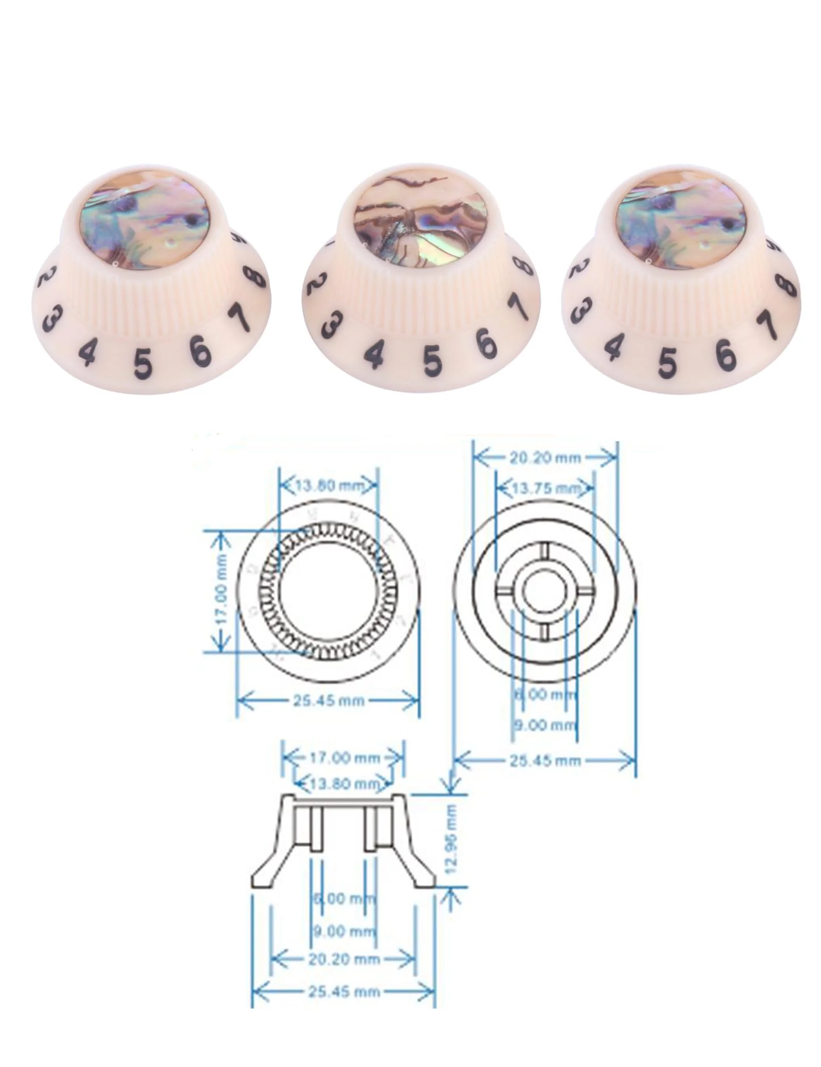 Guitar Knobs Abalone Top Speed Control Knobs 6mm Shaft Pots Volumn Tone Knobs Compatiable with Strat Stratocaster Electric Guitar Set of 3Pcs Ivory. - Image 3