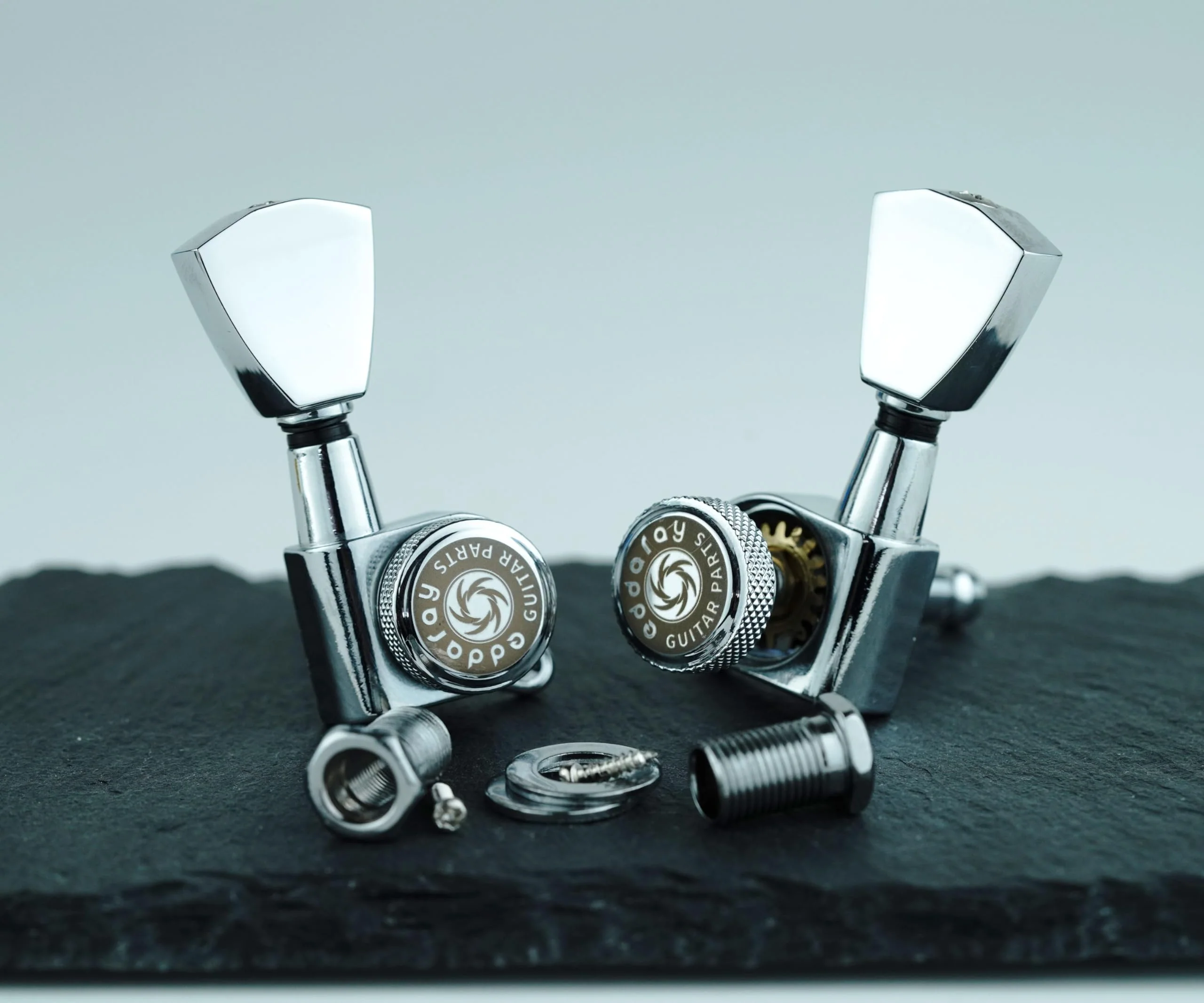Guitar Locking Tuners (3R + 3L) - 1:18 Gear Ratio Lock String Tuning Key Pegs Machine Heads with Tulip Shaped Knob Replacement Guitar Accessories (E-104SP, Chrome) - Image 5