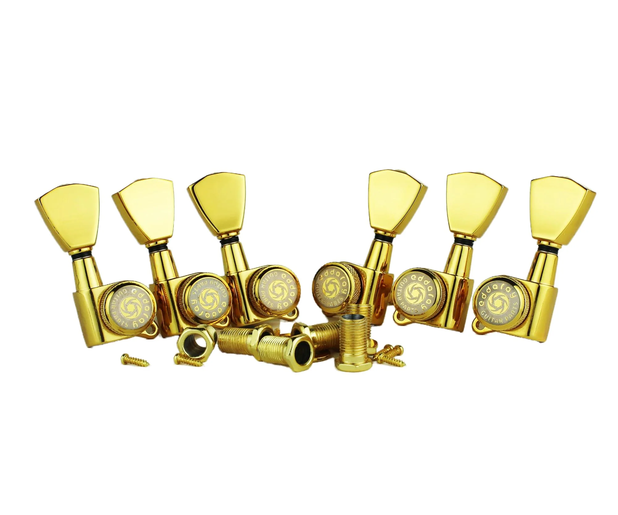 Guitar Locking Tuners (3R + 3L) - 1:18 Gear Ratio Lock String Tuning Key Pegs Machine Heads with Tulip Shaped Knob Replacement Guitar Accessories (E-104SP, Gold) - Image 4