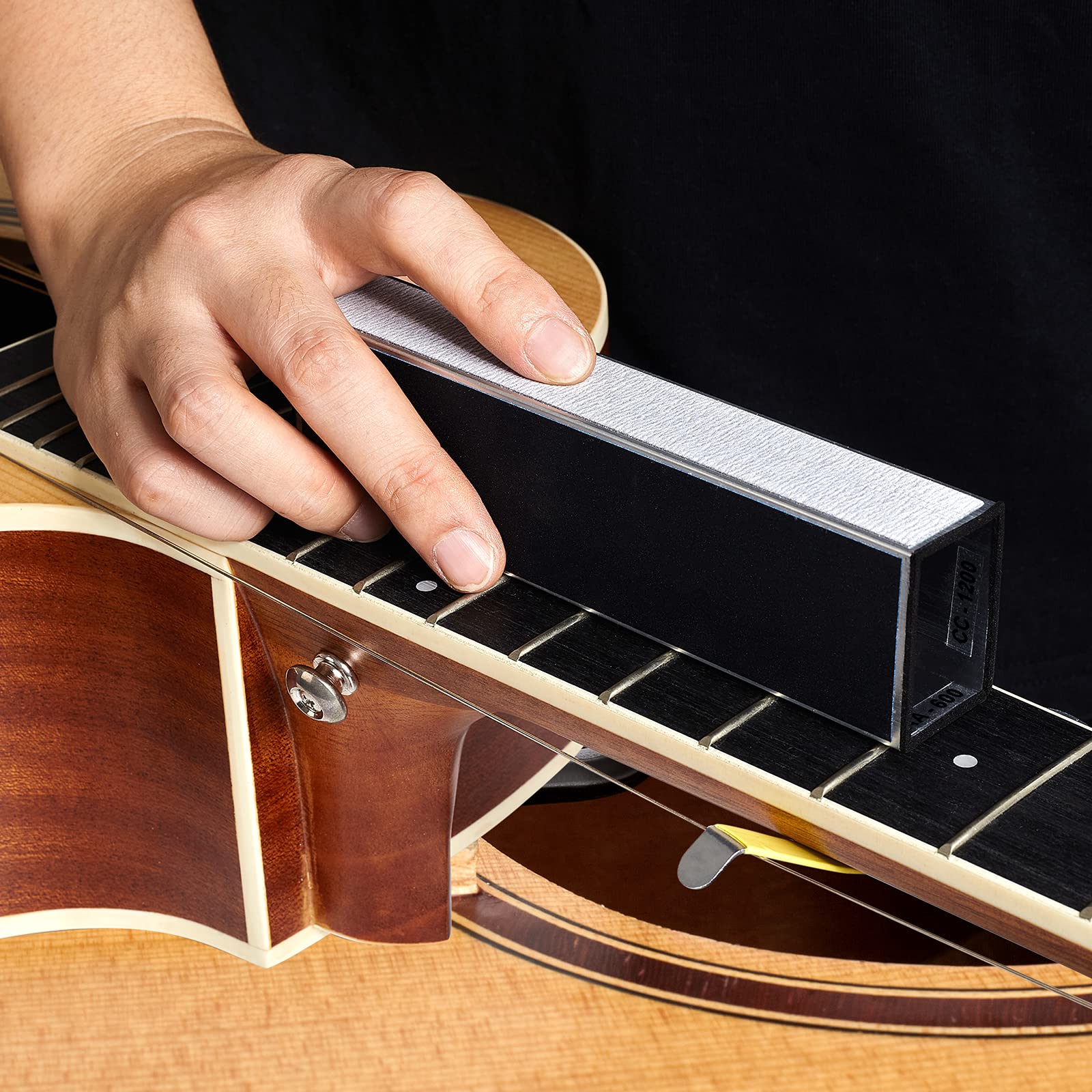 Guitar Luthier Tool Set, Guitar Fret Crowning File, Fret Leveling Beam, String Action Ruler Gauge, Feeler Gauge, Fret Rocker, Fingerboard Guards, String Spreaders and Replacement Sanding Papers Guitar Repairing Maintenance Tool Kit - Image 5