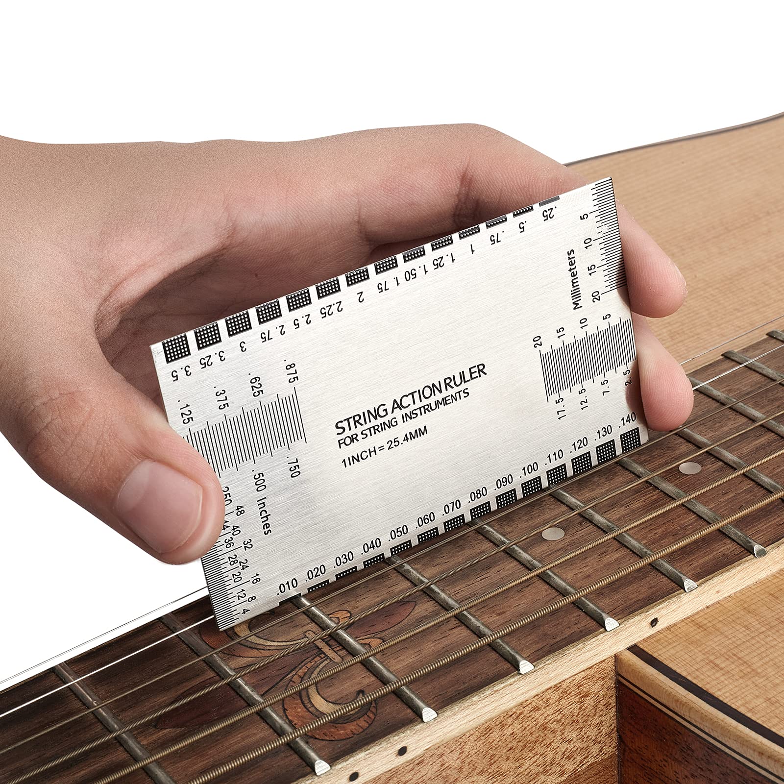 Guitar Luthier Tool Set, Guitar Fret Crowning File, Fret Leveling Beam, String Action Ruler Gauge, Feeler Gauge, Fret Rocker, Fingerboard Guards, String Spreaders and Replacement Sanding Papers Guitar Repairing Maintenance Tool Kit - Image 6