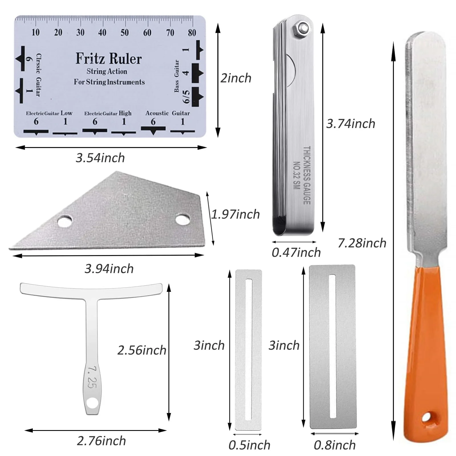 Guitar Luthier Tool Set,Including Fret Crowning File,Guitar Radius Gauge,String Action Ruler Gauge,Blades Feeler Gauge,Needle File,Fingerboard Guards for Guitar and Bass Setup - Image 2