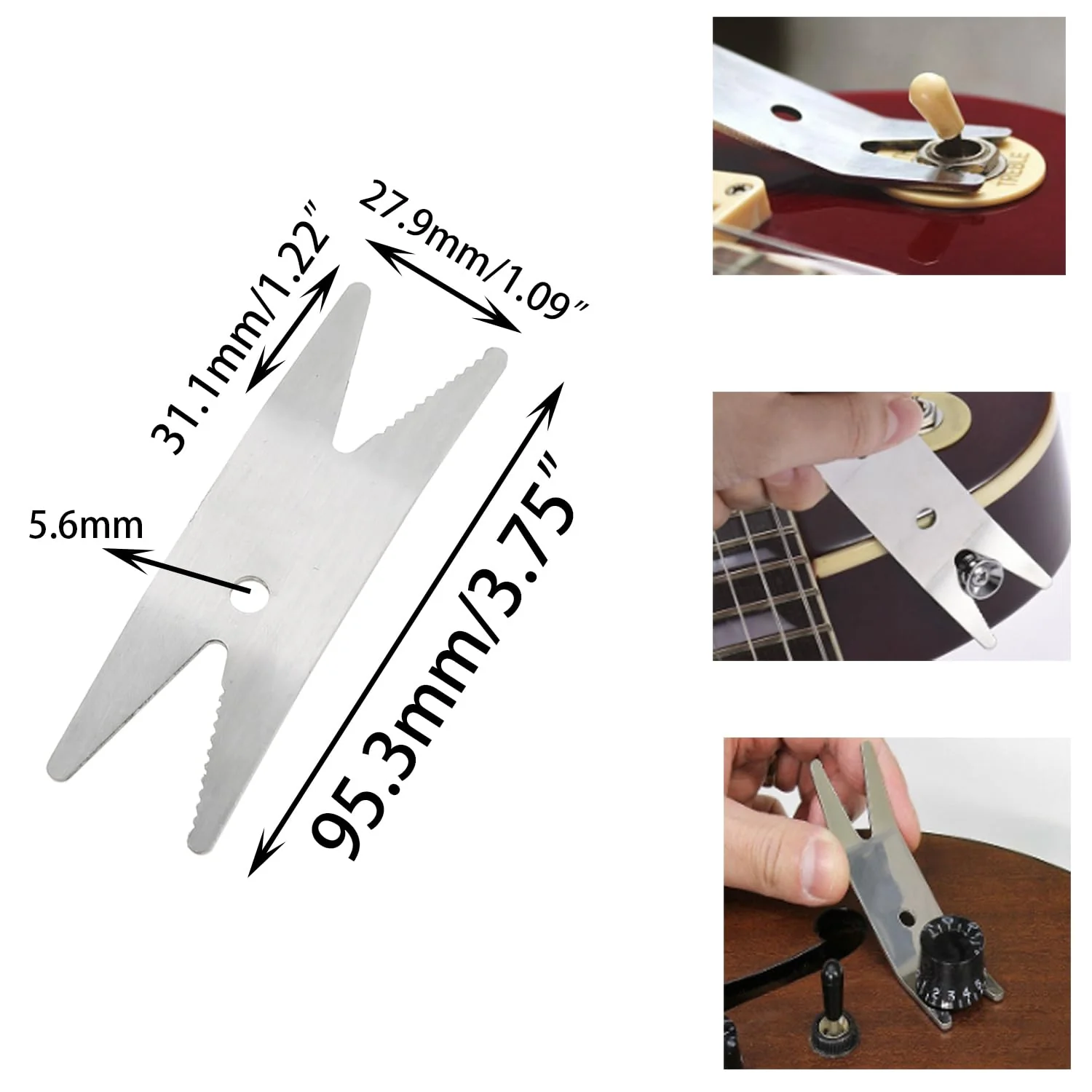 Guitar Multi Wrench Tool Silver Stainless Steel Guitar Switch Knob Removal Tool for Electric Guitar Bass Repair - Image 2