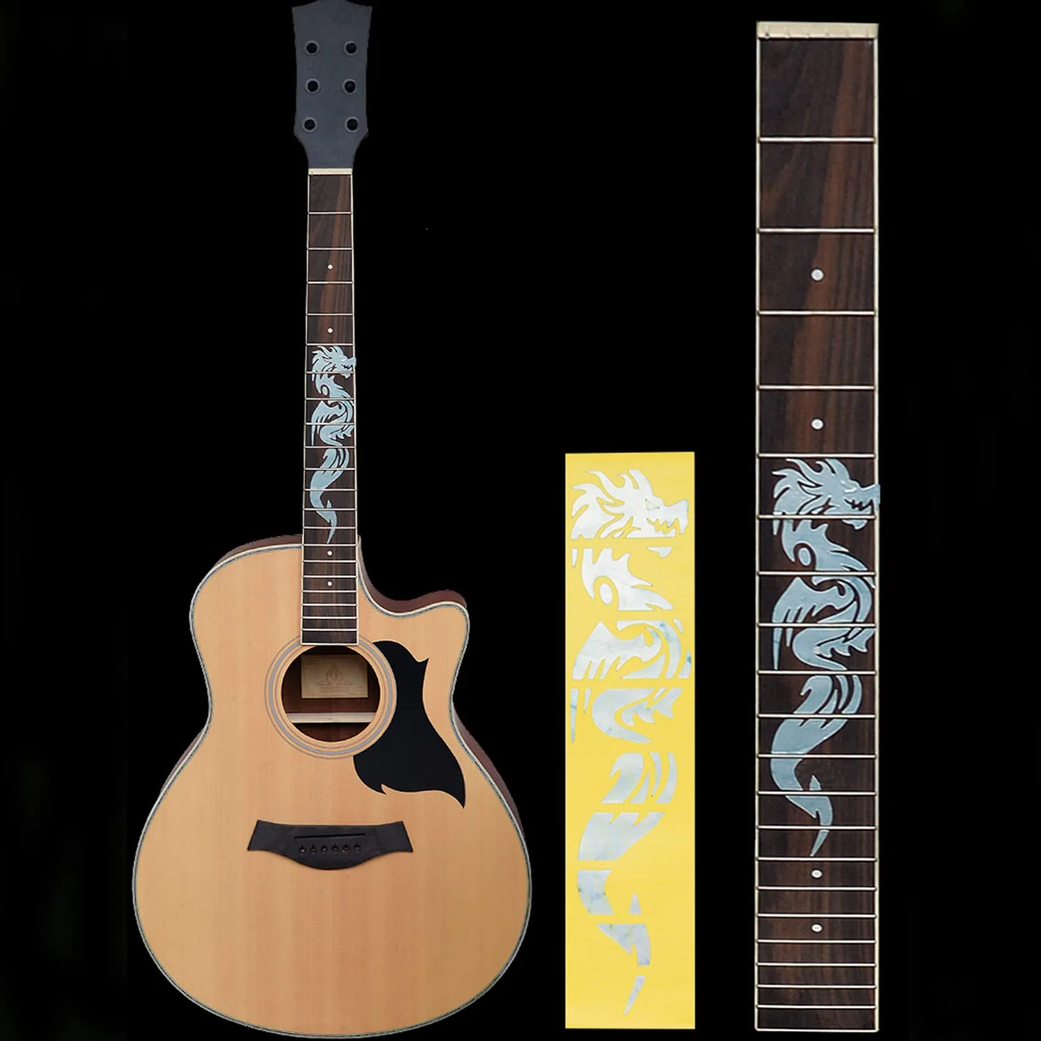 Guitar Neck Fretboard Sticker, Fret Inlay Decal for Ukulele, Music Guitar, Bass, Acoustic Guitar, Electric Guitar, Silver Thin (Dragon) - Image 2