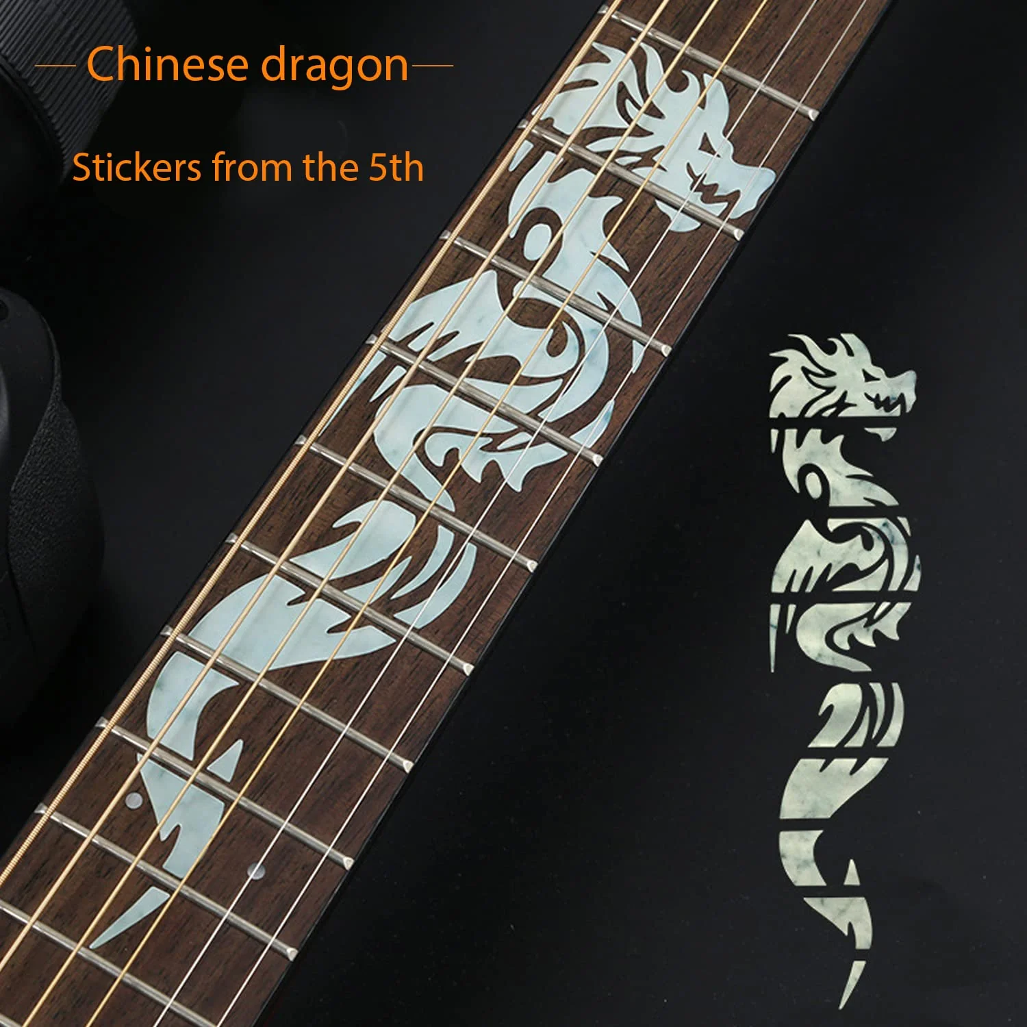 Guitar Neck Fretboard Sticker, Fret Inlay Decal for Ukulele, Music Guitar, Bass, Acoustic Guitar, Electric Guitar, Silver Thin (Dragon) - Image 4
