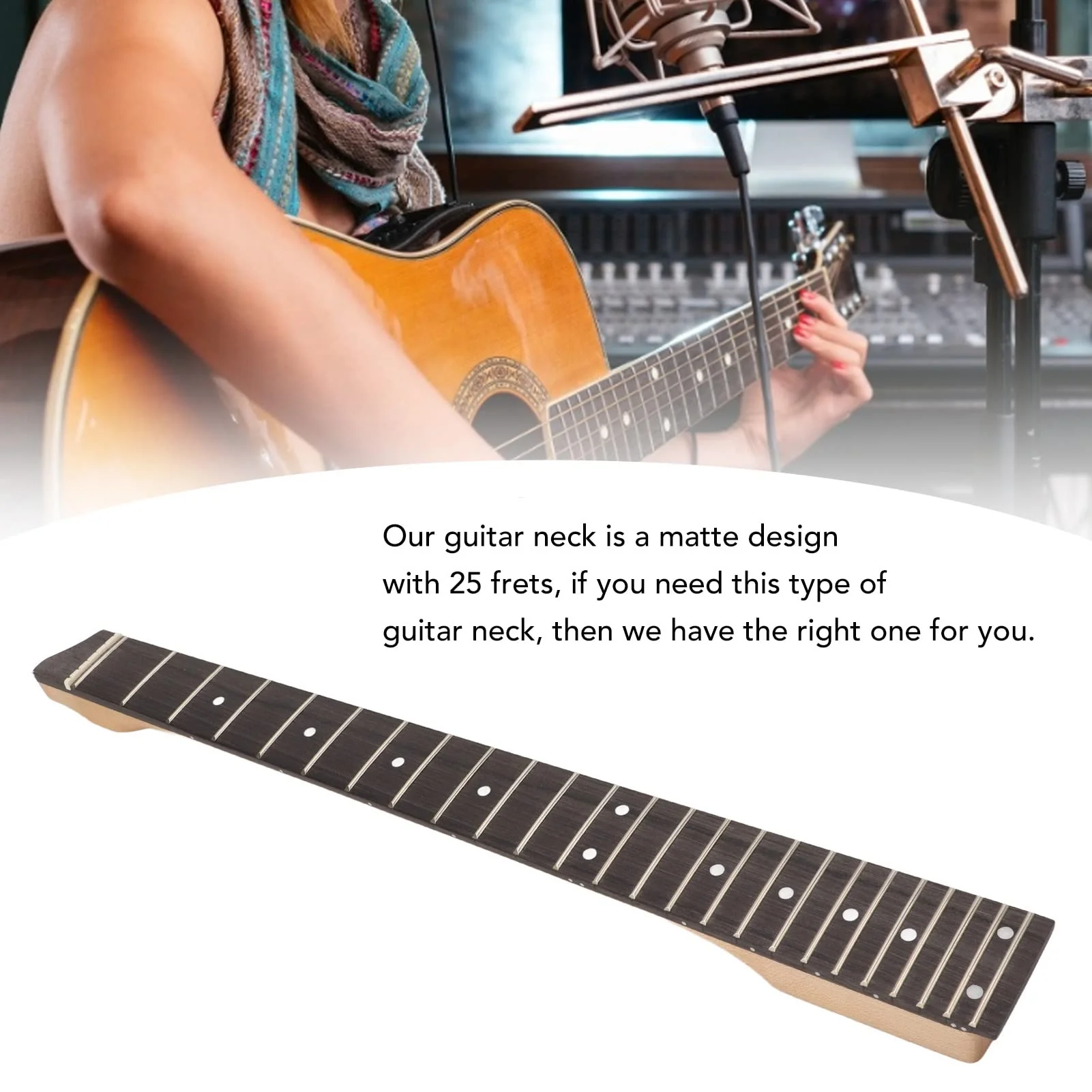 Guitar Neck, Headless Electric Guitar Neck Matte 25 Fret Guitar Stem Rosewood Fingerboard Maple Neck - Image 2