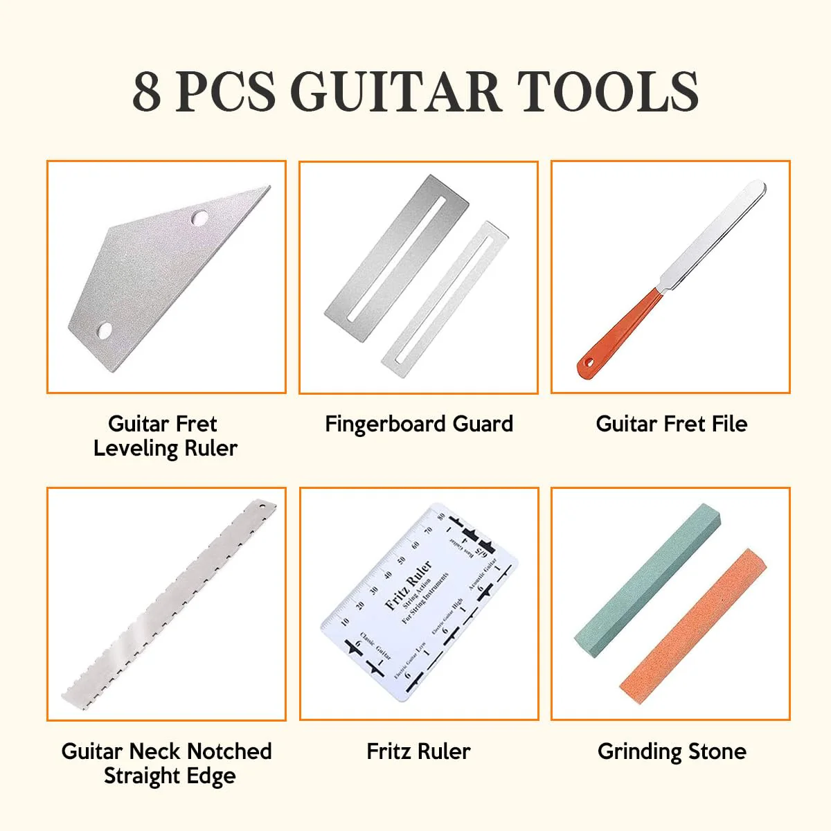 Guitar Neck Notched Straight Edge Luthiers Tool with Guitar Fret File, Fret Rocker, Fingerboard Guards Protectors and Grinding Stones for Gibson 24.75" and Fender 25.5" Electric Guitars - Image 2