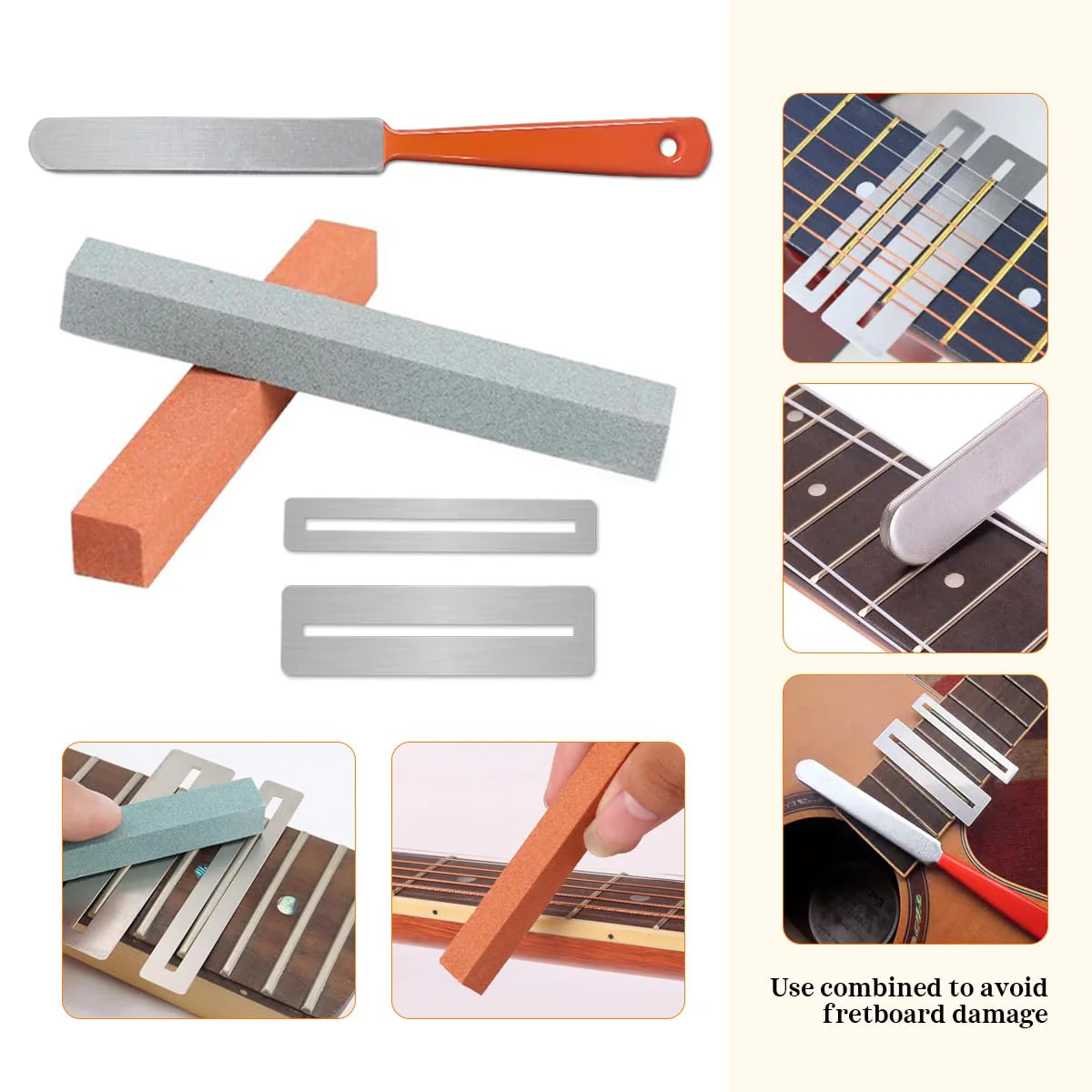 Guitar Neck Notched Straight Edge Luthiers Tool with Guitar Fret File, Fret Rocker, Fingerboard Guards Protectors and Grinding Stones for Gibson 24.75" and Fender 25.5" Electric Guitars - Image 5