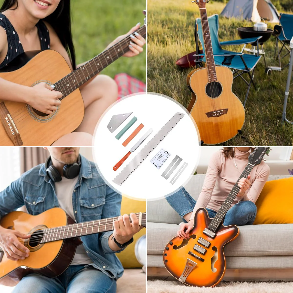 Guitar Neck Notched Straight Edge Luthiers Tool with Guitar Fret File, Fret Rocker, Fingerboard Guards Protectors and Grinding Stones for Gibson 24.75" and Fender 25.5" Electric Guitars - Image 9