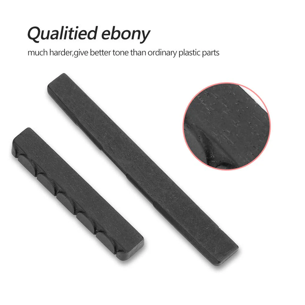 Guitar Nut and Saddle, 6 String Acoustic Guitar Ebony Bone Bridge Saddle and Nut Set 80mm & 50mm for Classical Guitar Parts, 1 Set 2 PCS - Image 3