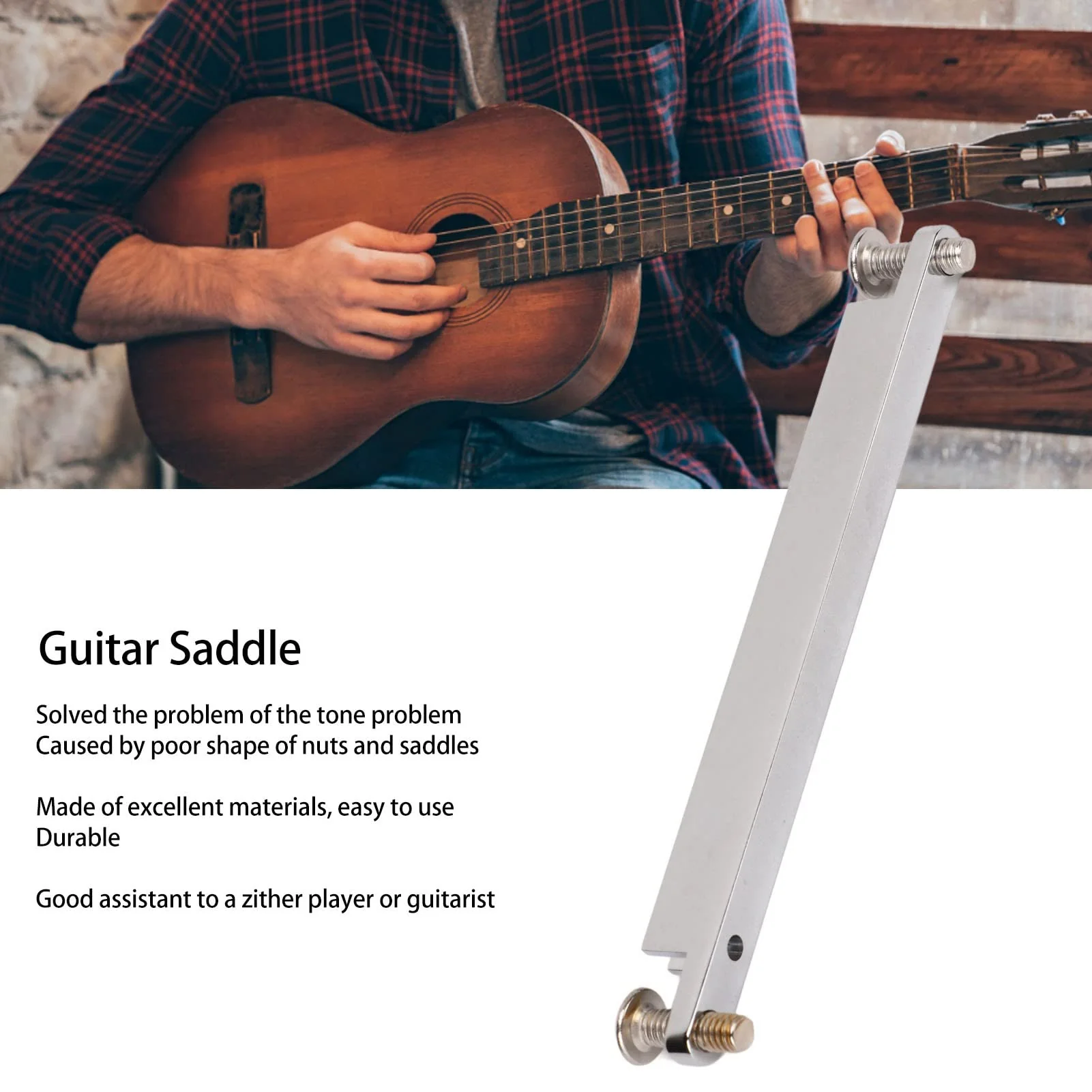 Guitar Nut Saddle Set with Shaft Wrench, 82mm Silver Metal Adjustable Acoustic Guitar Bridge Saddle for Replacement Repairing - Image 3