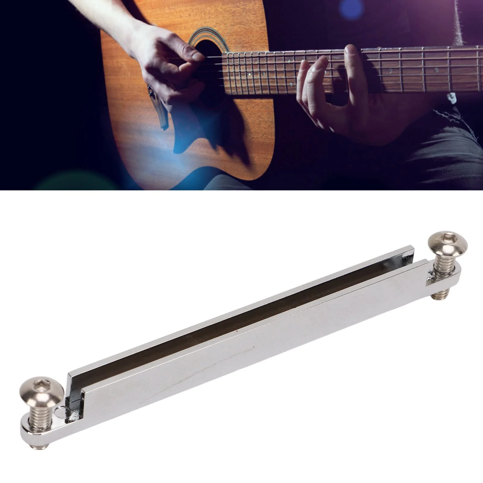 Guitar Nut Saddle Set with Shaft Wrench, 82mm Silver Metal Adjustable Acoustic Guitar Bridge Saddle for Replacement Repairing - Image 4