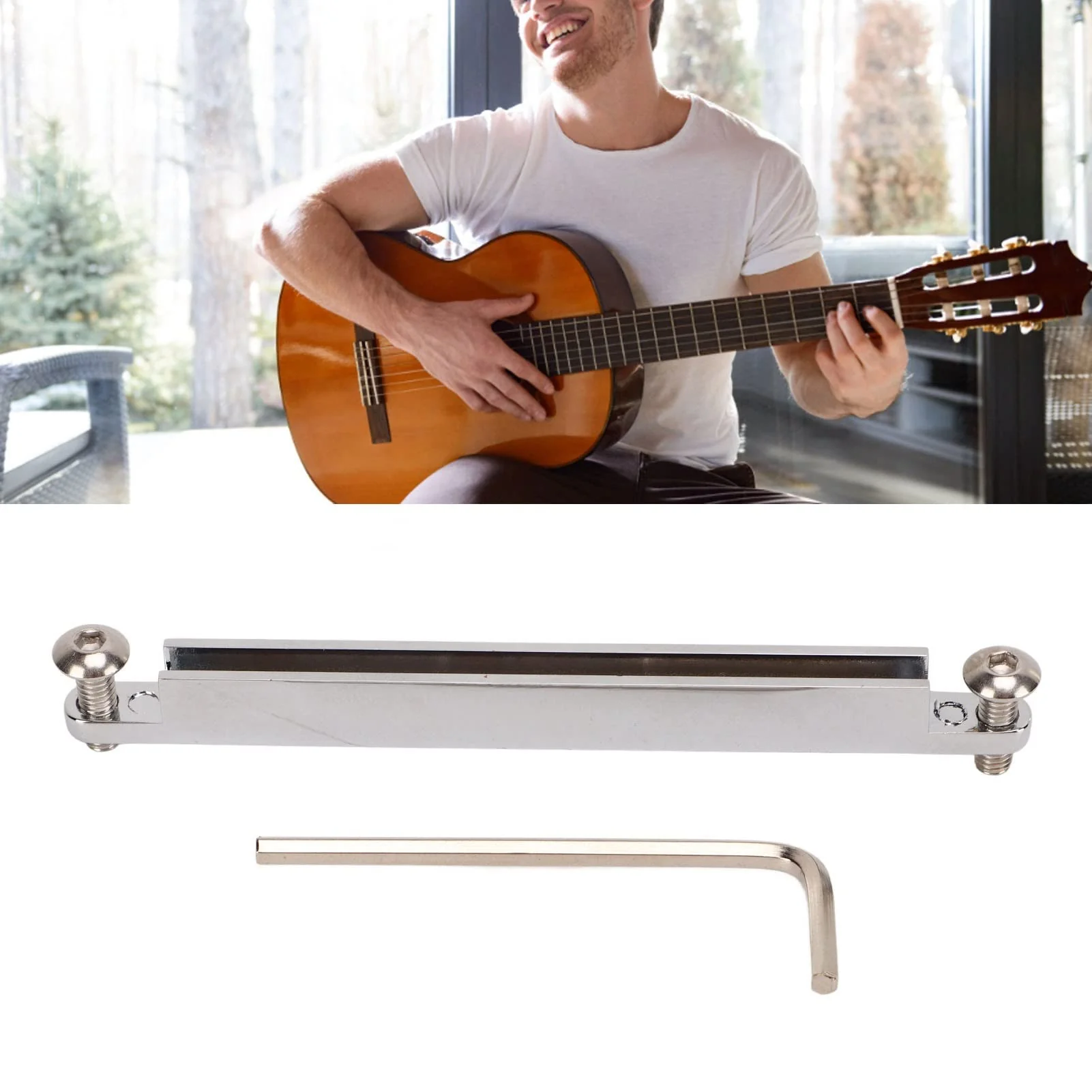 Guitar Nut Saddle Set with Shaft Wrench, 82mm Silver Metal Adjustable Acoustic Guitar Bridge Saddle for Replacement Repairing - Image 8