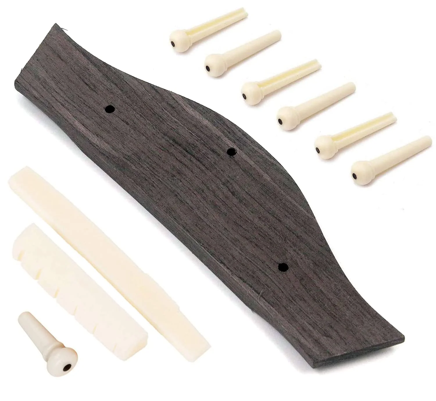 Guitar Parts Accessories Set Guitar Rosewood Bridge Pins Saddle Nut Tuning Pegs (3 Left + 3 Right) 6 String Replacement for Acoustic Guitar Silver B - Image 2