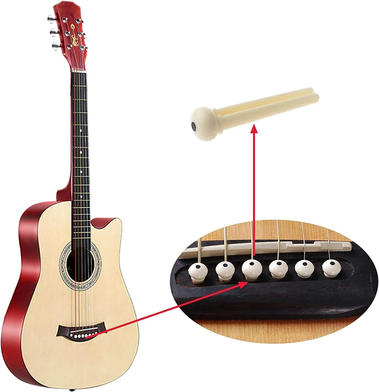 Guitar Parts Accessories Set Guitar Rosewood Bridge Pins Saddle Nut Tuning Pegs (3 Left + 3 Right) 6 String Replacement for Acoustic Guitar Silver B - Image 9