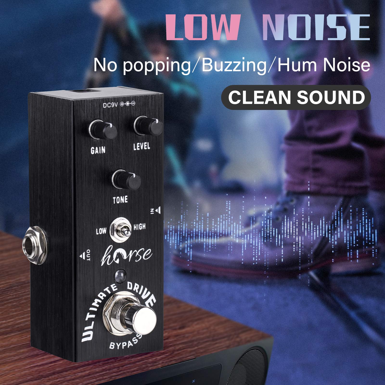 Guitar Pedal, Horse Electric Ultimate Overdrive Guitar Effects Pedals Mini Single Type DC 9V True Bypass (Black) - Image 3