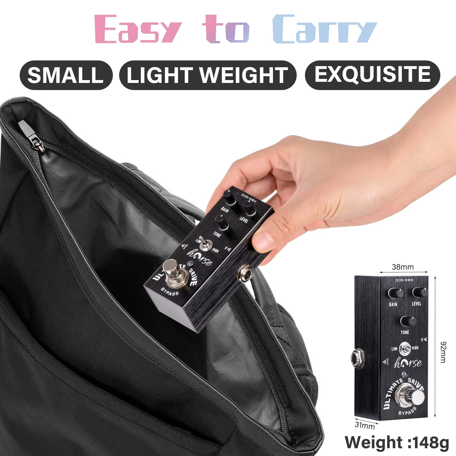 Guitar Pedal, Horse Electric Ultimate Overdrive Guitar Effects Pedals Mini Single Type DC 9V True Bypass (Black) - Image 6