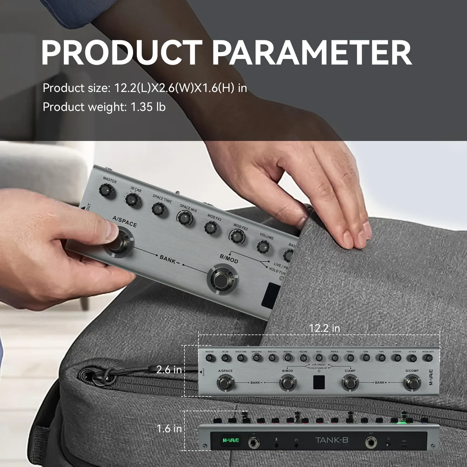 Guitar Pedal Multi Effects Bass with 36 Editable Presets, Chorus, Amp, Delay, Reverb, MOD, IR CAB, Music Recording, Tuner, Built-in Battery, BT Connection Digital Electric Bass Effector Bluetooth - Image 7