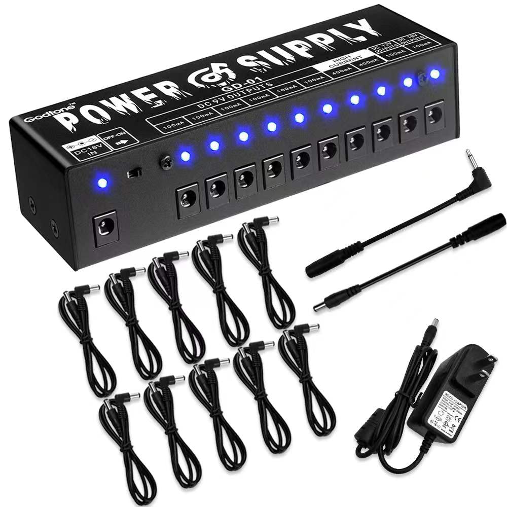 Guitar Pedal Power Supply 10 Isolated DC Outputs for 9V/12V/18V Guitar Effect Pedal GD-01