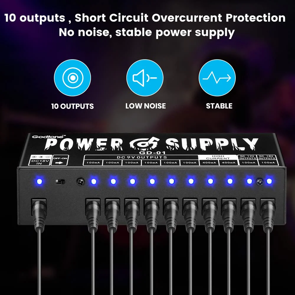 Guitar Pedal Power Supply 10 Isolated DC Outputs for 9V/12V/18V Guitar Effect Pedal GD-01 - Image 4