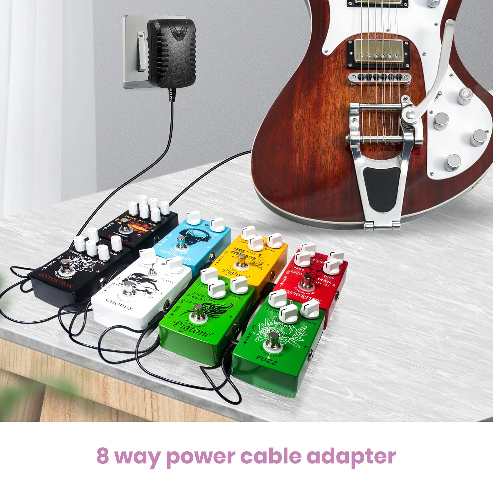 Guitar Pedal Power Supply Adapter 9V DC 1A(1000mA) Tip Negative 8 Way Daisy Chain Cables for Effect Pedal - Image 2