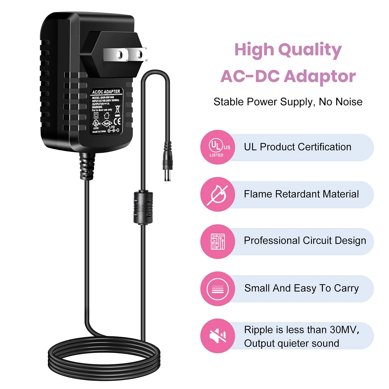 Guitar Pedal Power Supply Adapter 9V DC 1A(1000mA) Tip Negative 8 Way Daisy Chain Cables for Effect Pedal - Image 3