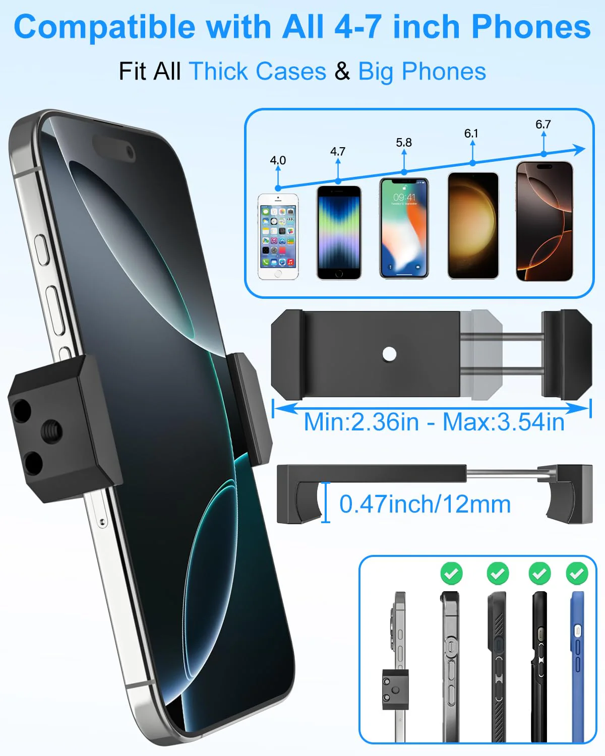 Guitar Phone Holder, [Strong Metal Clip] Guitar Phone Mount for Electric Guitar, Ukulele, Bass, Mandolin, Banjo, Sitar, Compatible with iPhone 16 Pro Max, Galaxy and All 4-7" Smartphone - Image 6