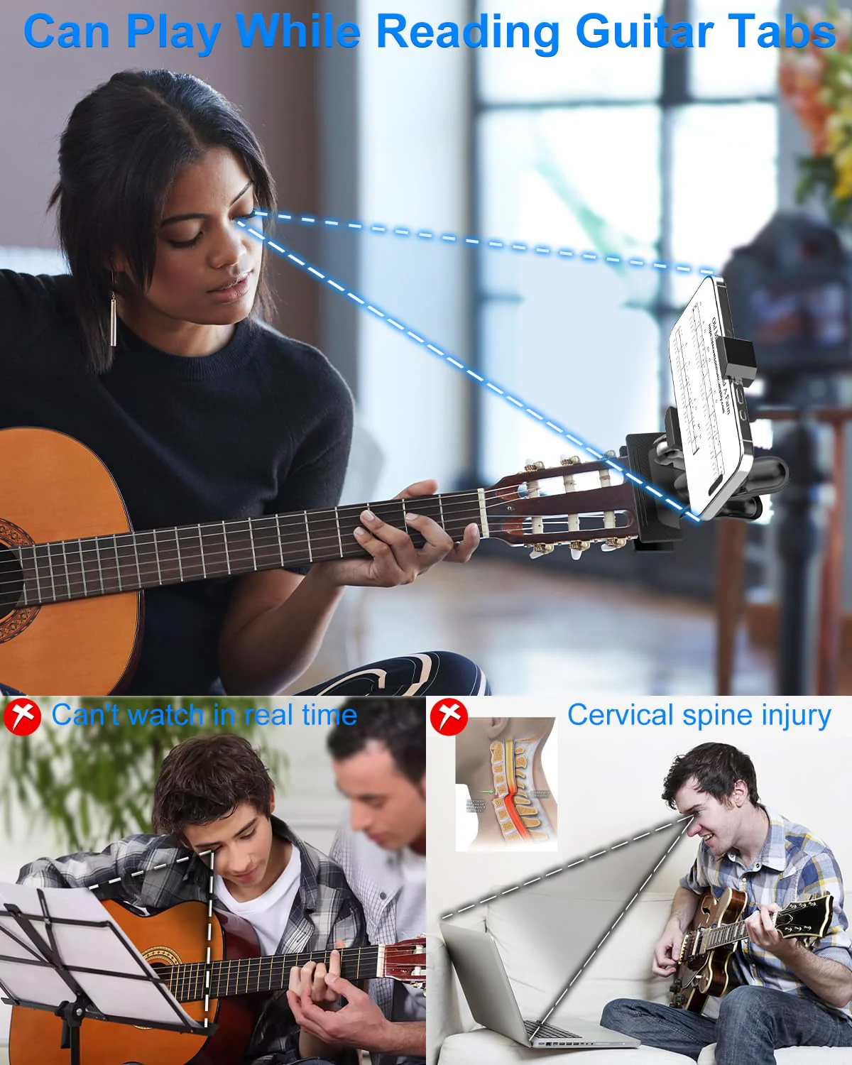 Guitar Phone Holder, [Strong Metal Clip] Guitar Phone Mount for Electric Guitar, Ukulele, Bass, Mandolin, Banjo, Sitar, Compatible with iPhone 16 Pro Max, Galaxy and All 4-7" Smartphone - Image 7