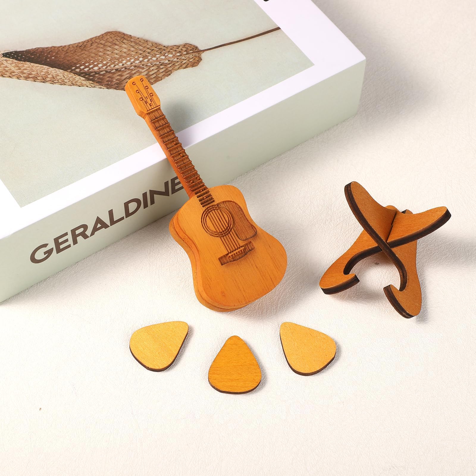 Guitar Pick Box, Wooden Acoustic Guitar Pick Case Custom Guitar Pick Holder with 3 Guitar Picks and Stand Guitar Pick Rack Guitar Pick Storage Container for Guitar Electric Bass Ukulele Lovers - Image 3
