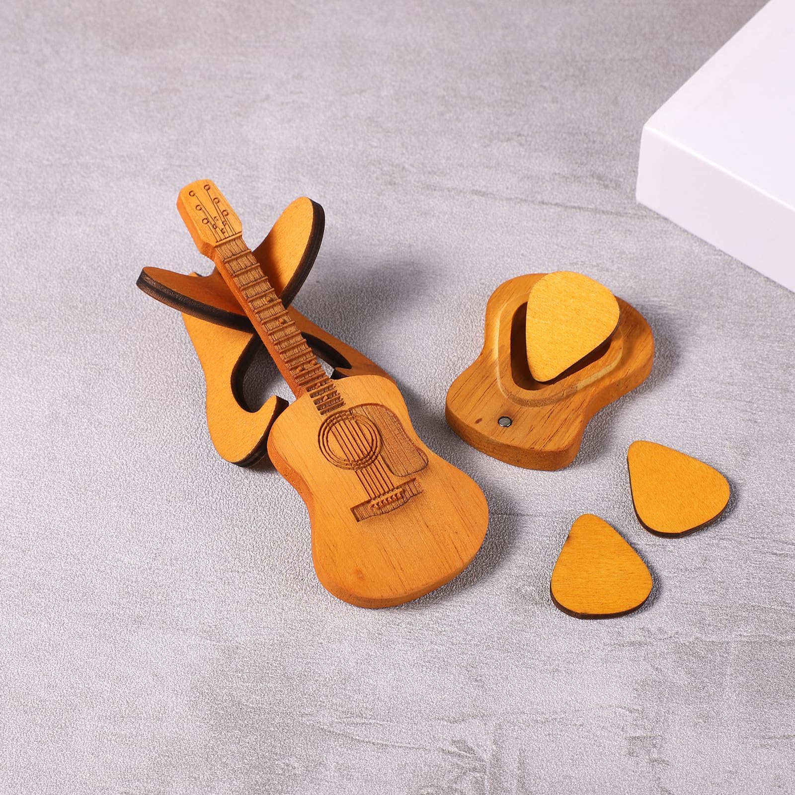 Guitar Pick Box, Wooden Acoustic Guitar Pick Case Custom Guitar Pick Holder with 3 Guitar Picks and Stand Guitar Pick Rack Guitar Pick Storage Container for Guitar Electric Bass Ukulele Lovers - Image 4