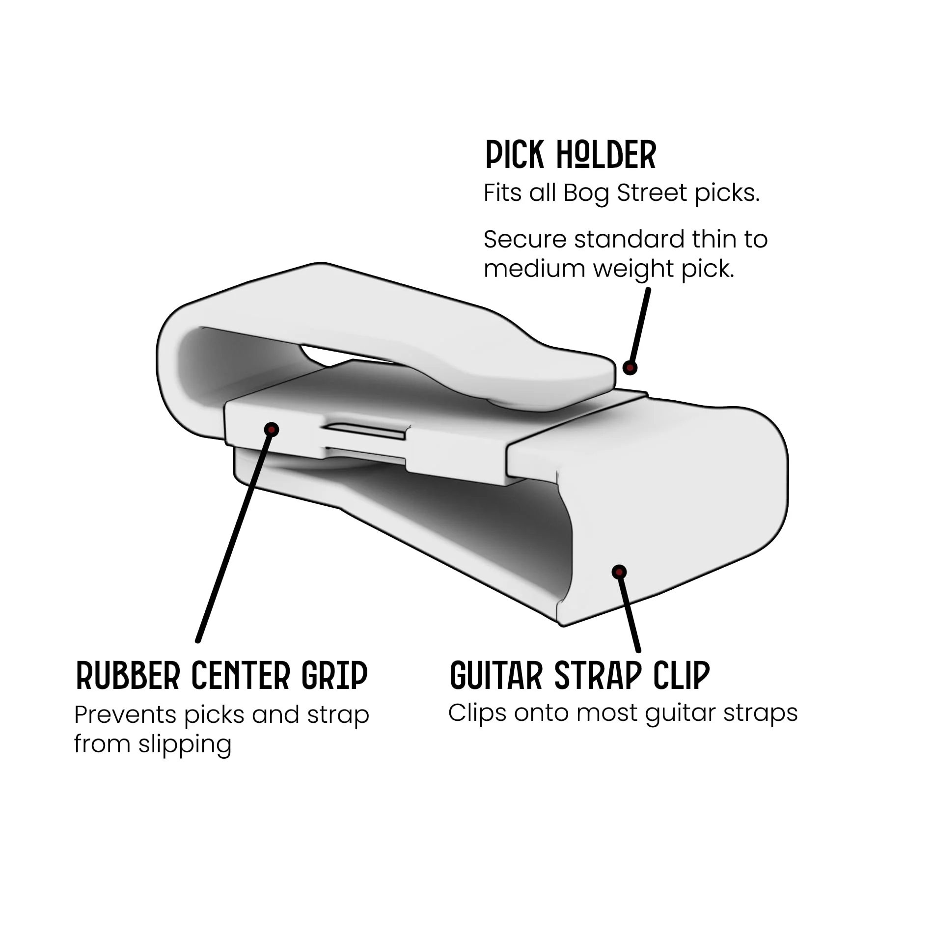 Guitar Pick Clip (3-pack) for Guitar Straps (Patented Design by Bog Street) Black - Image 4