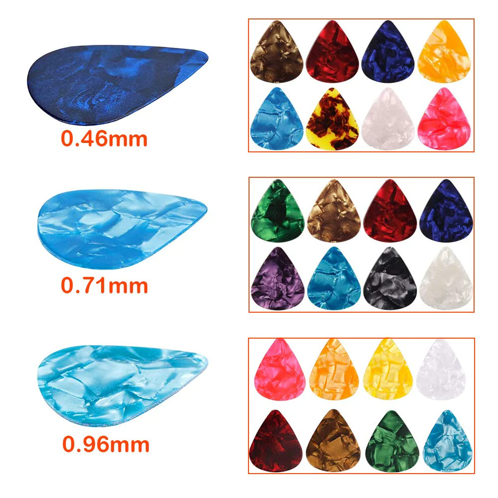 Guitar Pick Holder Case Bag with 24pcs Acoustic Electric Guitar Colorful Picks, Variety Pack Mixed Thickness Picks 0.46mm/ 0.71mm/ 0.96mm + Little Picks Holder Set - Image 2