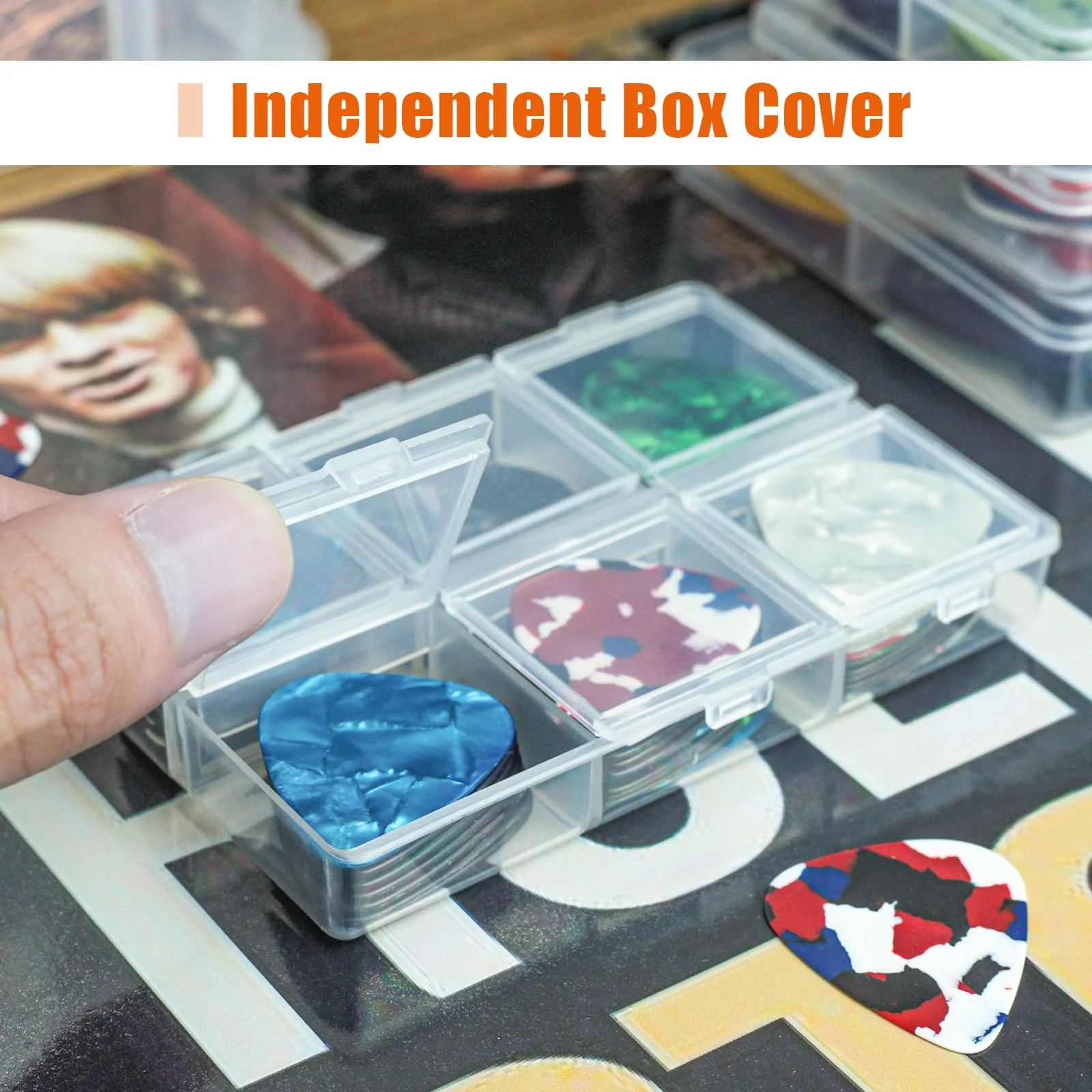 Guitar Pick Holder, Guitar Pick Case, 6-Grid Storage Organizer, Guitar Pick Storage Box, 60 Capacity, Box Only - Image 3