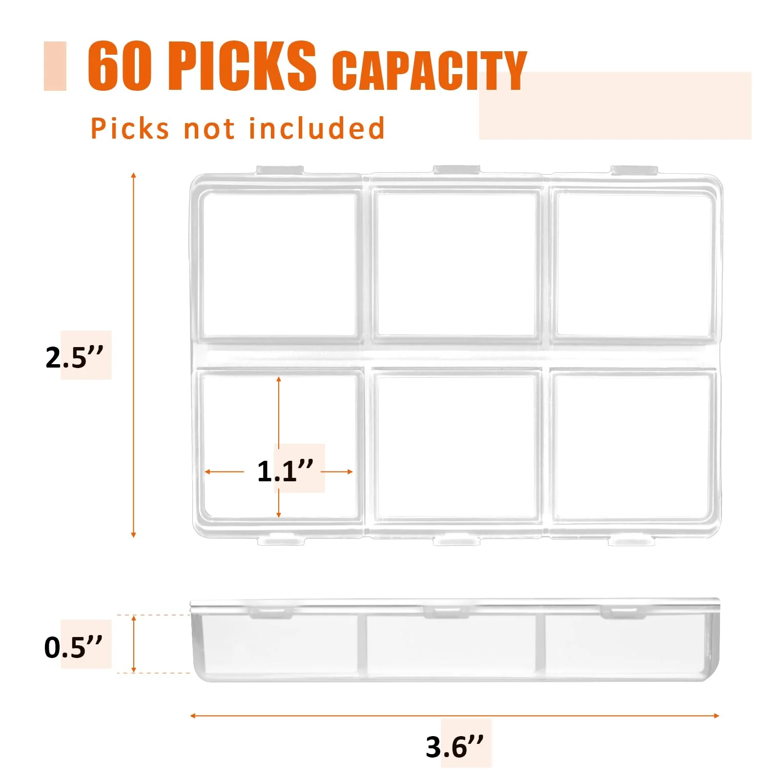 Guitar Pick Holder, Guitar Pick Case, 6-Grid Storage Organizer, Guitar Pick Storage Box, 60 Capacity, Box Only - Image 4
