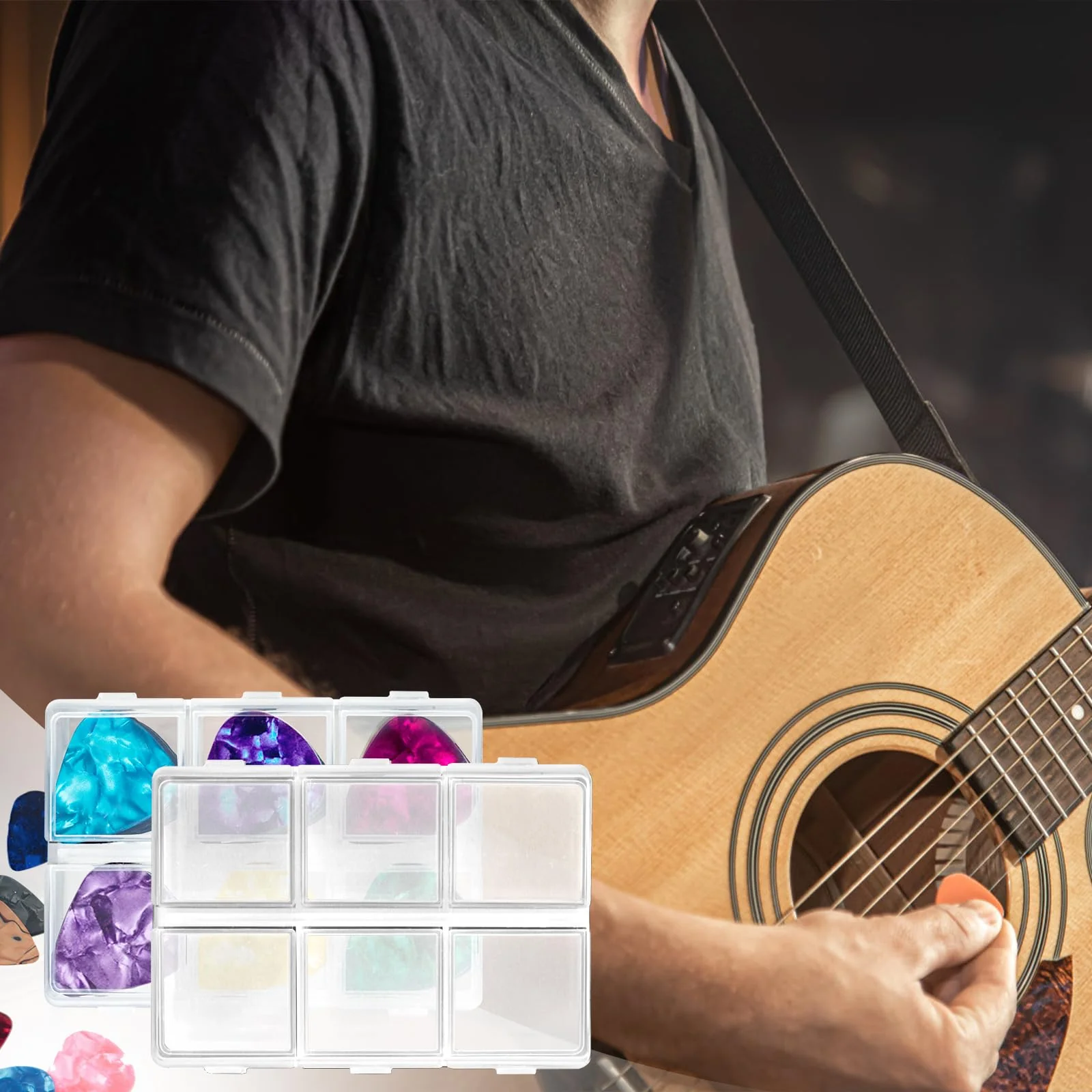Guitar Pick Holder, Guitar Pick Case, 6-Grid Storage Organizer, Guitar Pick Storage Box, 60 Capacity, Box Only - Image 6
