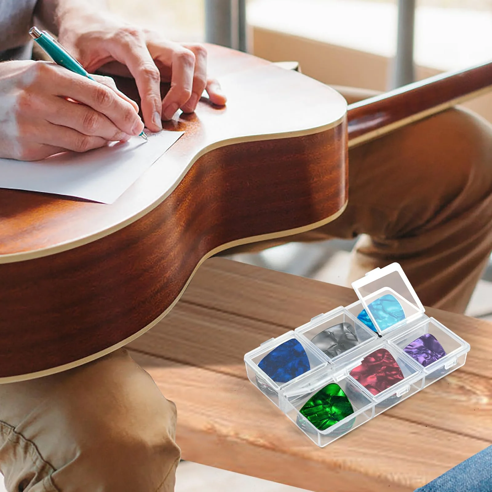 Guitar Pick Holder, Guitar Pick Case, 6-Grid Storage Organizer, Guitar Pick Storage Box, 60 Capacity, Box Only - Image 7