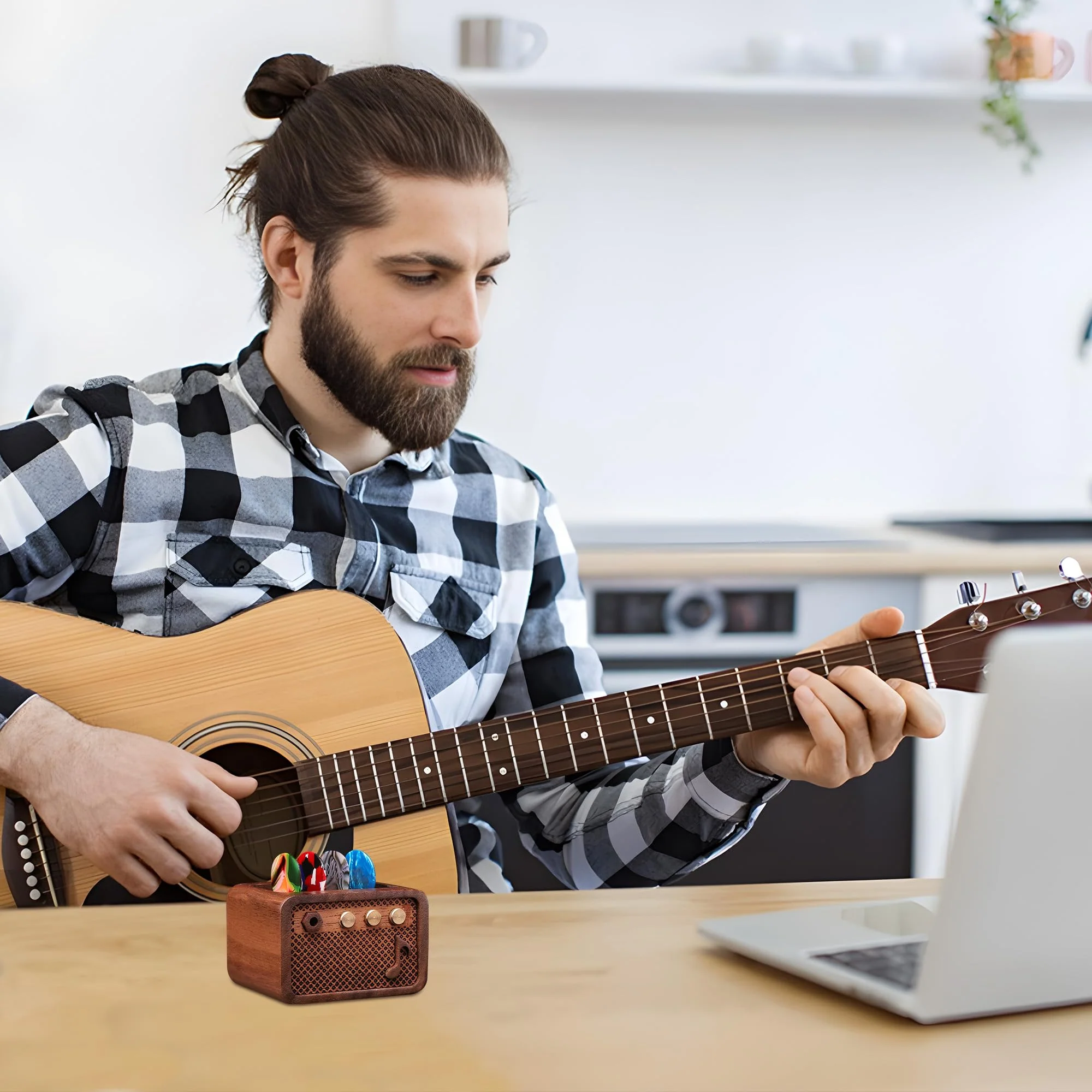 Guitar Pick Holder, Walnut Wood Electric Guitar Amp Styled Pick Holder for Picks Storage and Display, Gift for Guitar Players Guitarists Style Walnut - Image 3