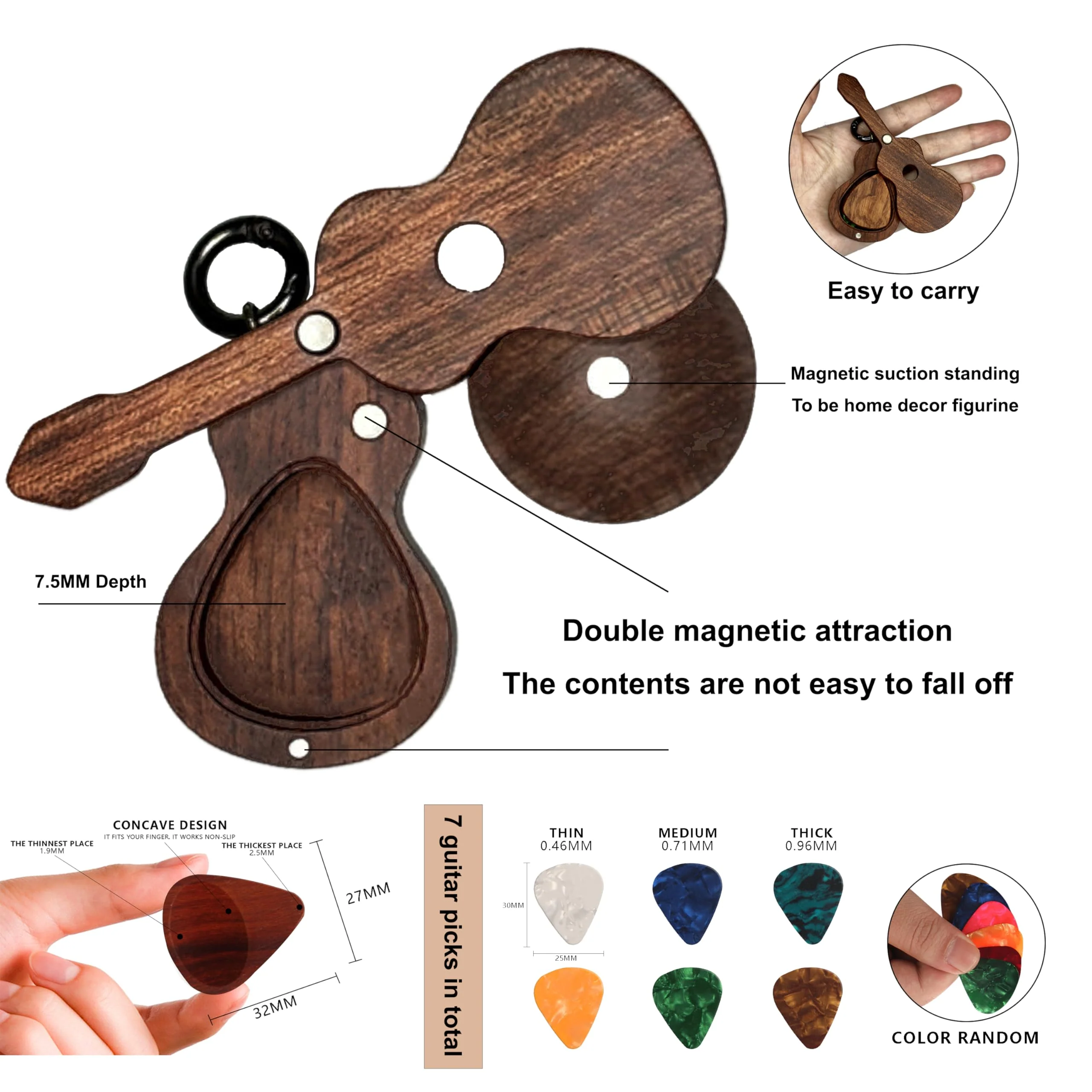 Guitar Pick Holder with Guitar Picks Guitar Keychain Wooden Home Decor Statues car mirror decor hanging Guitar gifts Music gifts car gifts - Image 3