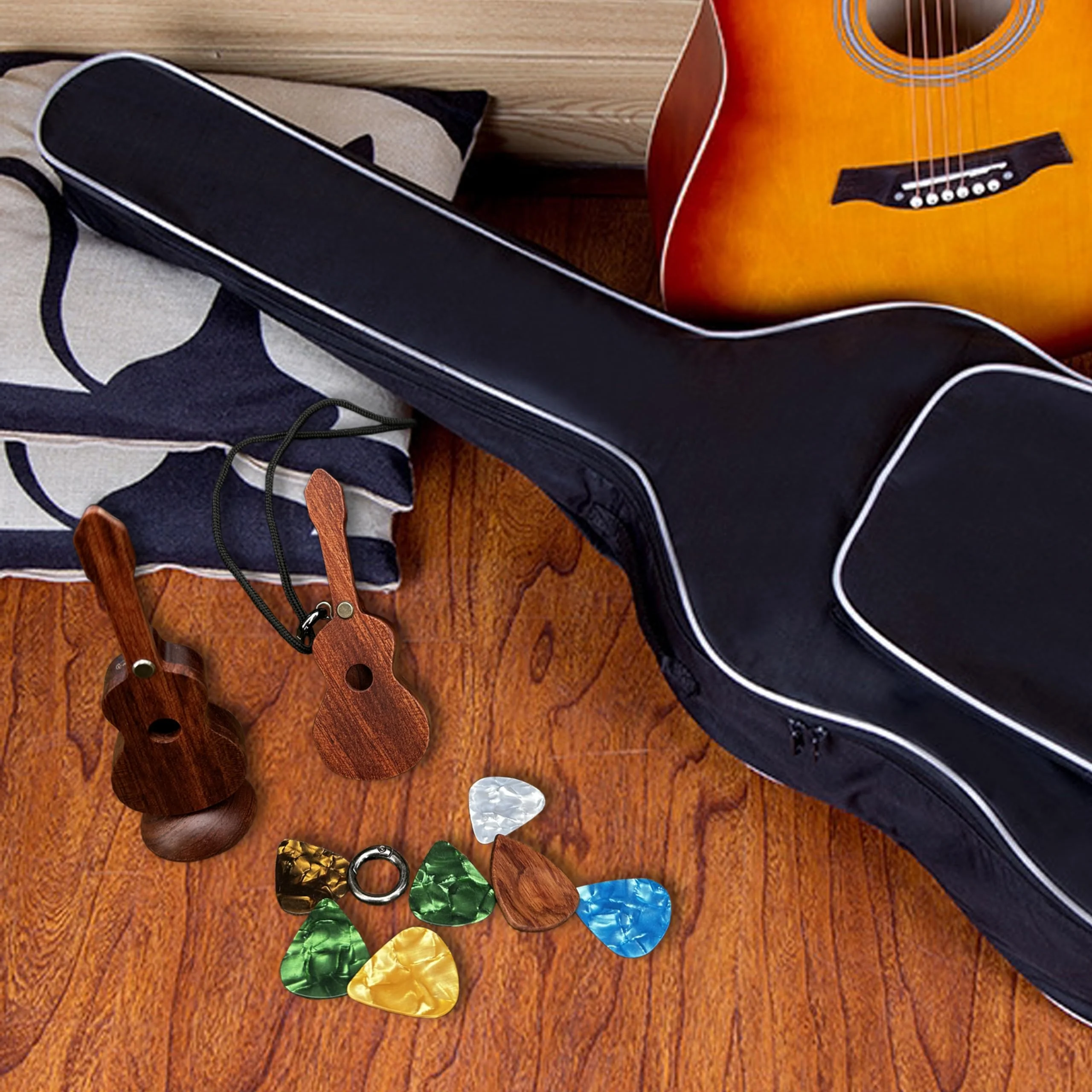 Guitar Pick Holder with Guitar Picks Guitar Keychain Wooden Home Decor Statues car mirror decor hanging Guitar gifts Music gifts car gifts - Image 4