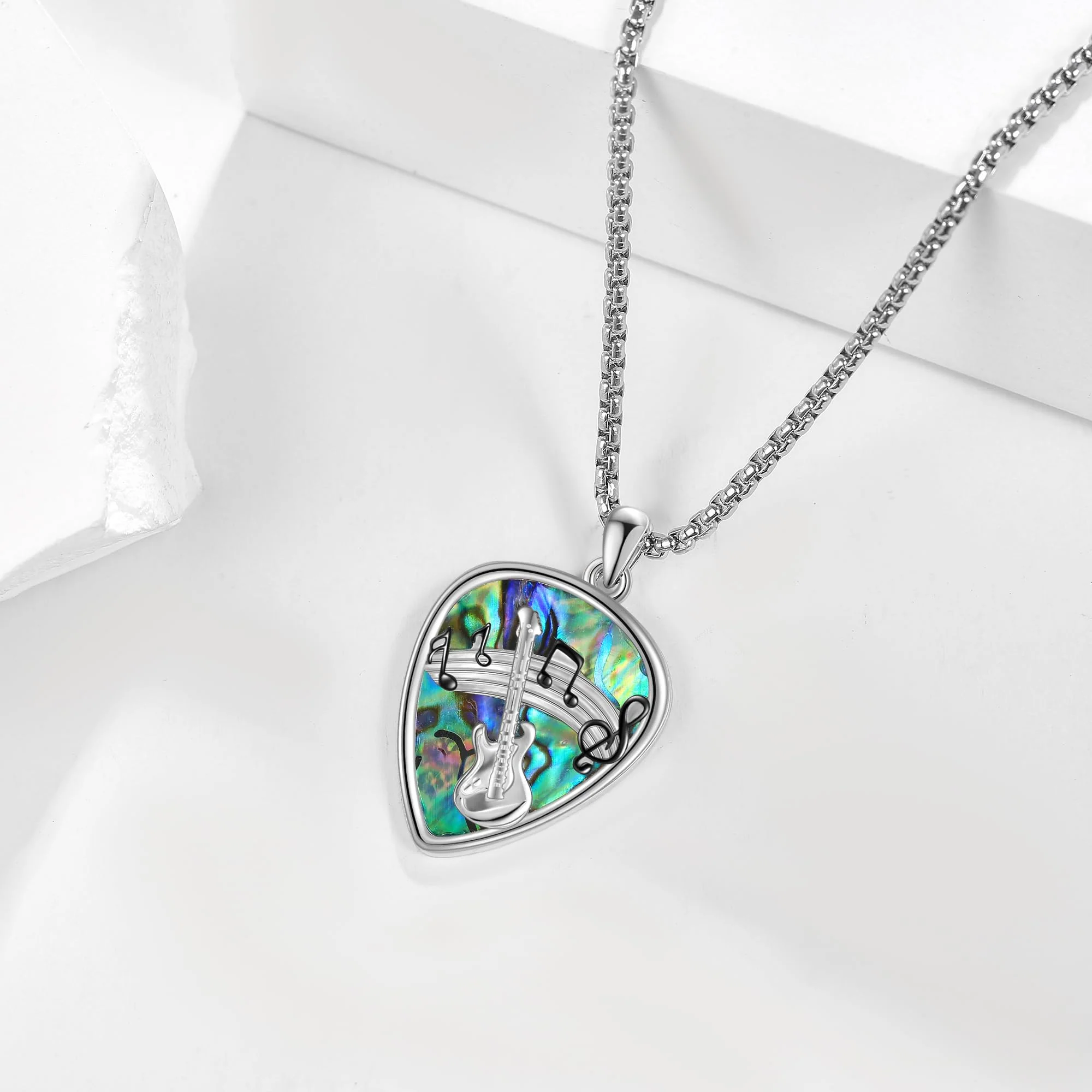 Guitar Pick Necklace 925 Sterling Silver Guitar Plectrum Pendant Necklace Stainless Steel Chain Guitar Pick Musical Guitarist Gifts for Women Men - Image 2