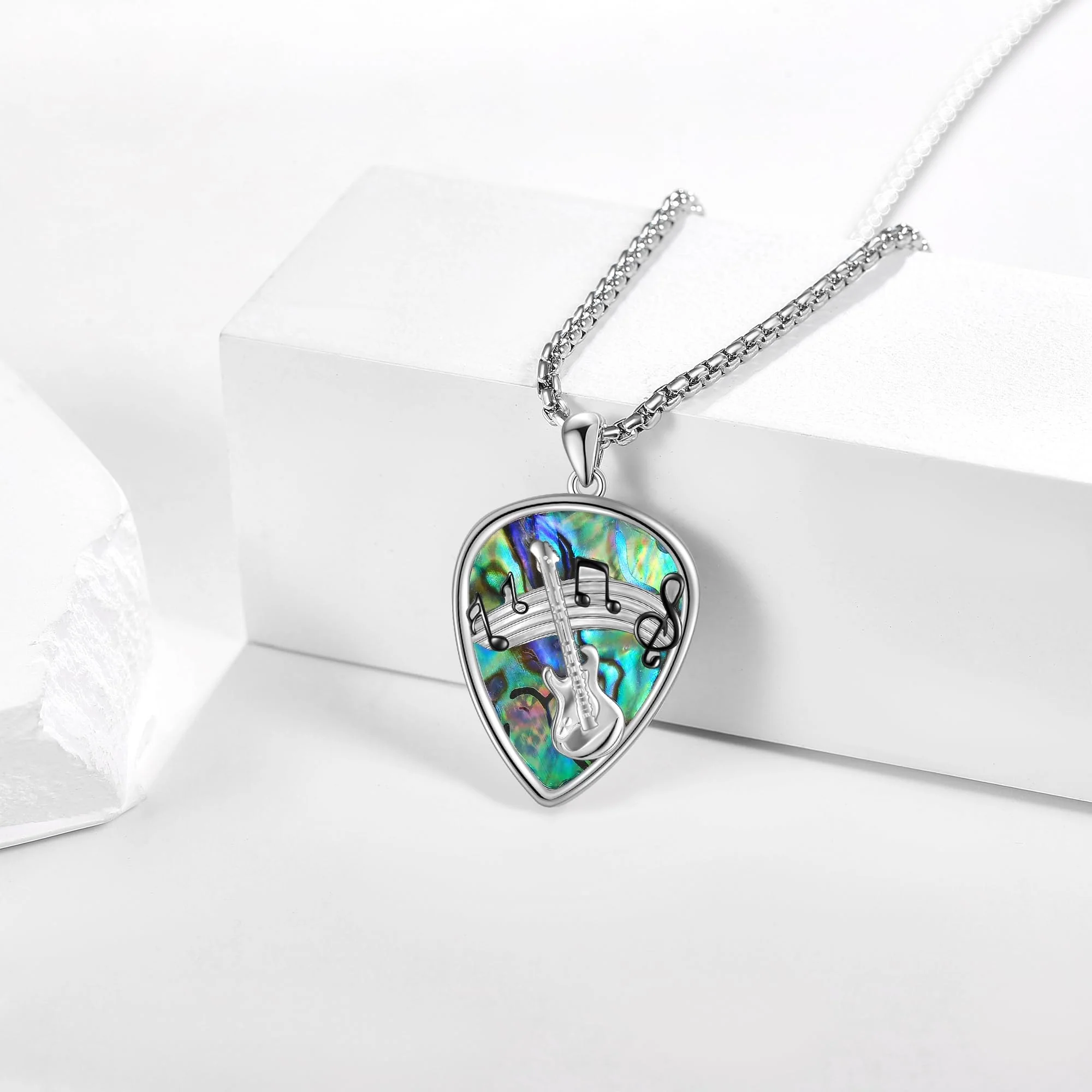 Guitar Pick Necklace 925 Sterling Silver Guitar Plectrum Pendant Necklace Stainless Steel Chain Guitar Pick Musical Guitarist Gifts for Women Men - Image 3