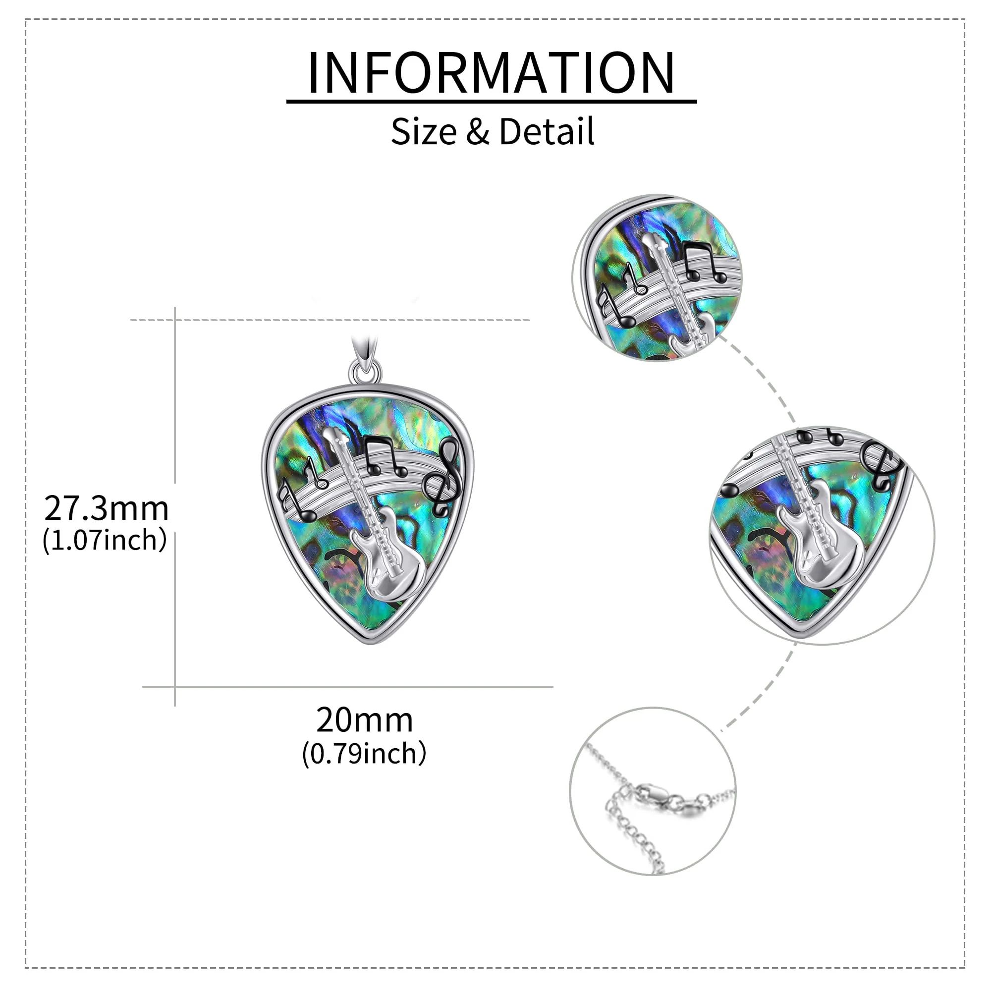 Guitar Pick Necklace 925 Sterling Silver Guitar Plectrum Pendant Necklace Stainless Steel Chain Guitar Pick Musical Guitarist Gifts for Women Men - Image 4