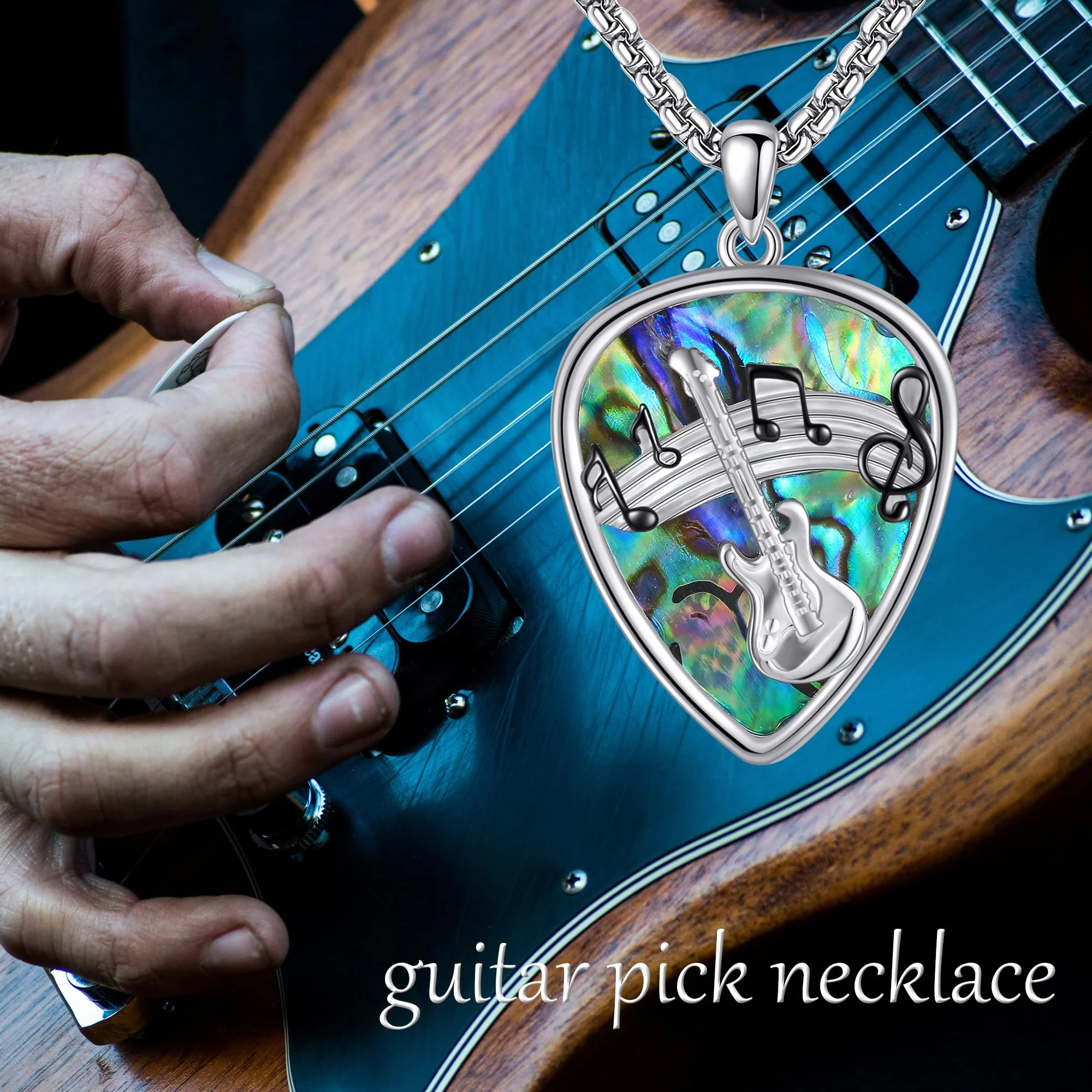 Guitar Pick Necklace 925 Sterling Silver Guitar Plectrum Pendant Necklace Stainless Steel Chain Guitar Pick Musical Guitarist Gifts for Women Men - Image 5