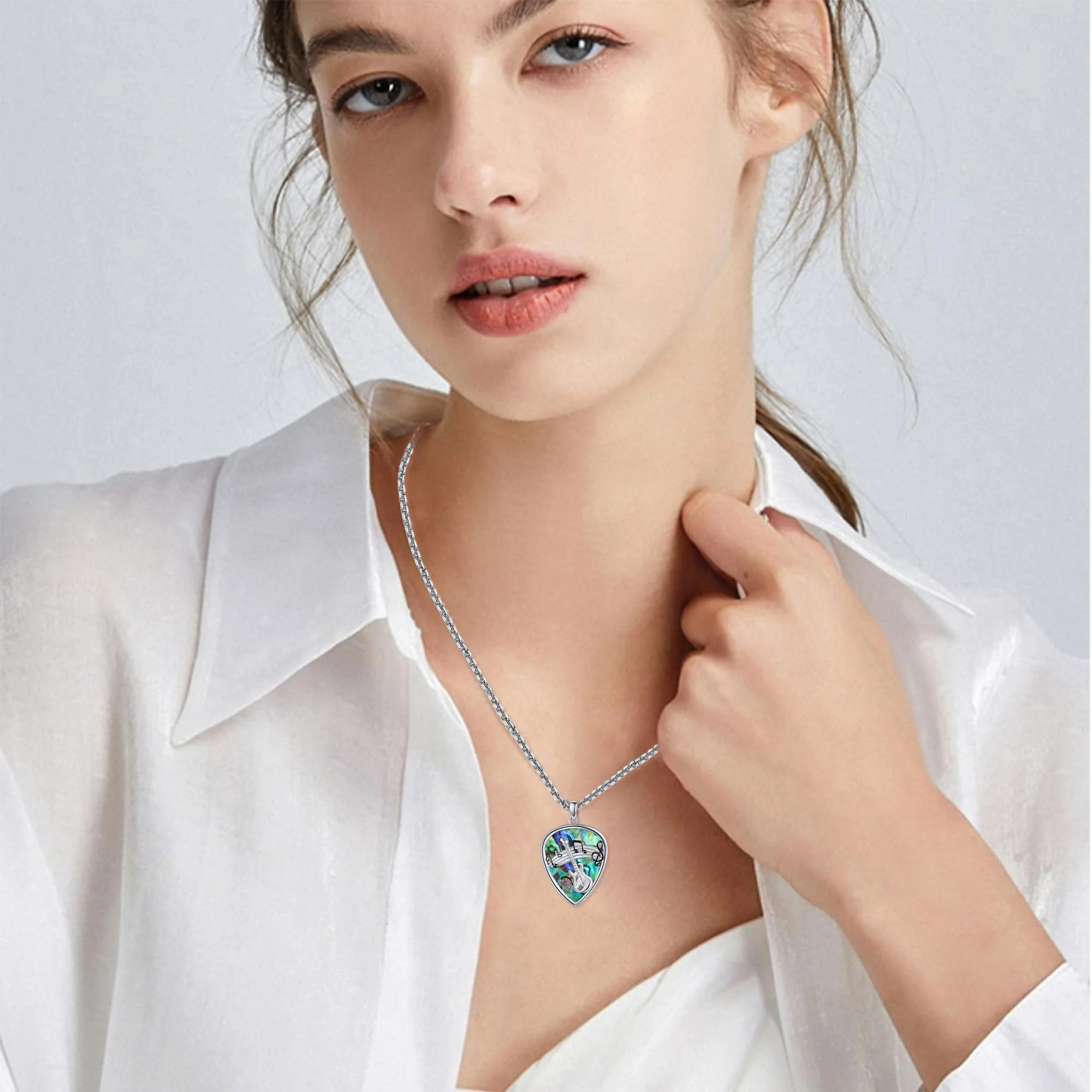 Guitar Pick Necklace 925 Sterling Silver Guitar Plectrum Pendant Necklace Stainless Steel Chain Guitar Pick Musical Guitarist Gifts for Women Men - Image 6