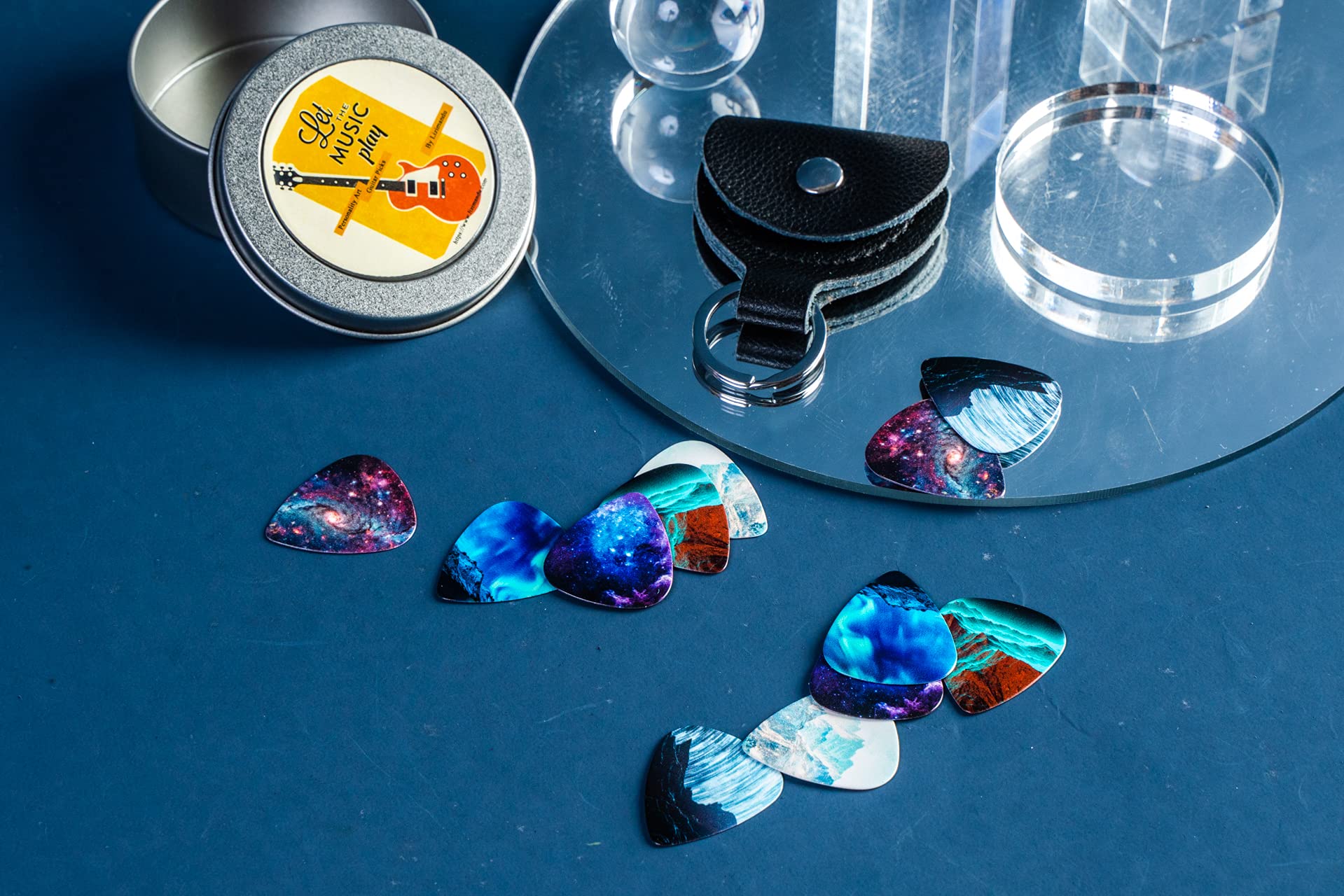 Guitar Picks - Cheliz 12 Medium Gauge Celluloid Guitar Picks In a Box W/Picks Holder. Unique Guitar Gift For Bass, Electric & Acoustic Guitars (Natural Image) 12 packs Natural Image - Image 4