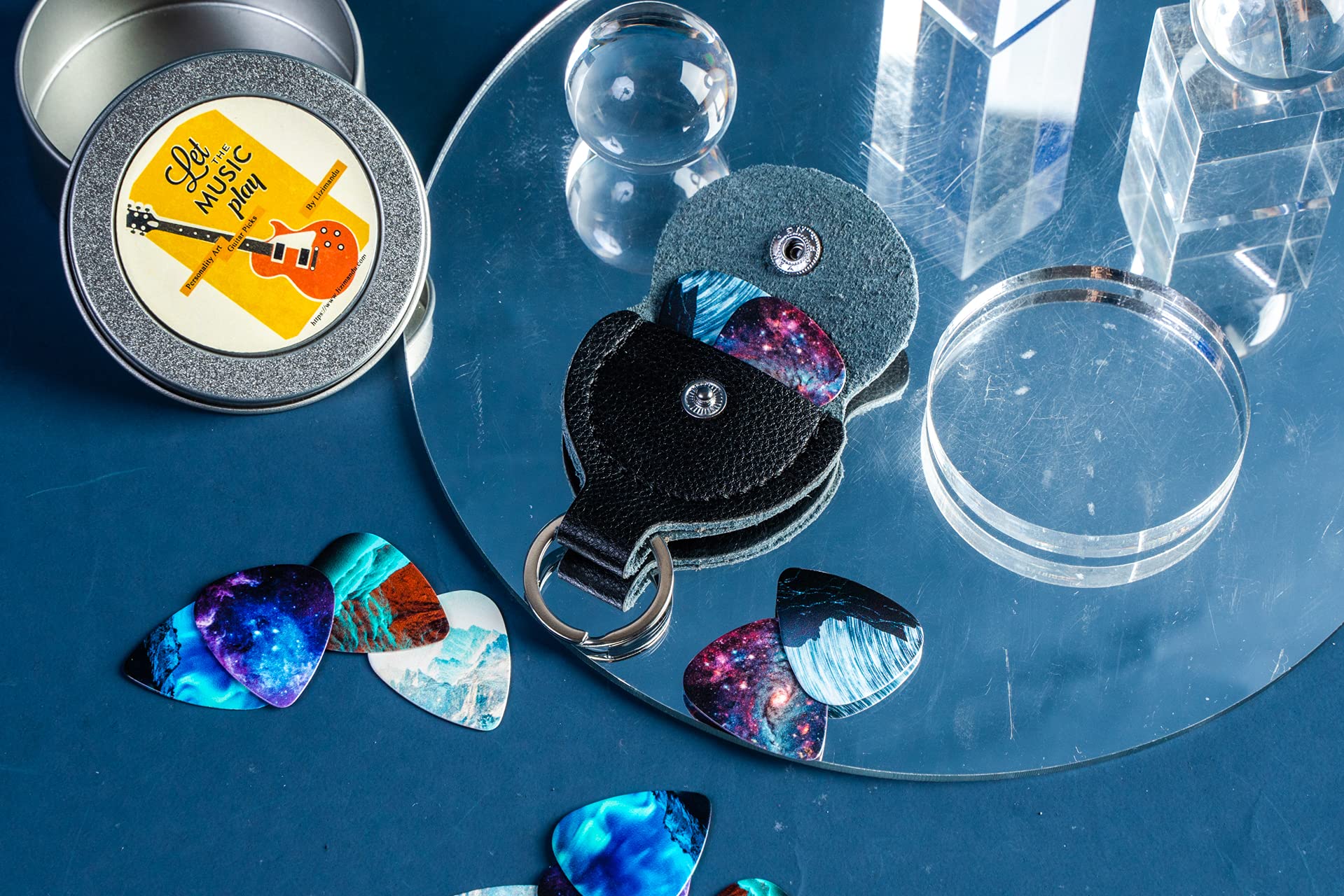 Guitar Picks - Cheliz 12 Medium Gauge Celluloid Guitar Picks In a Box W/Picks Holder. Unique Guitar Gift For Bass, Electric & Acoustic Guitars (Natural Image) 12 packs Natural Image - Image 7